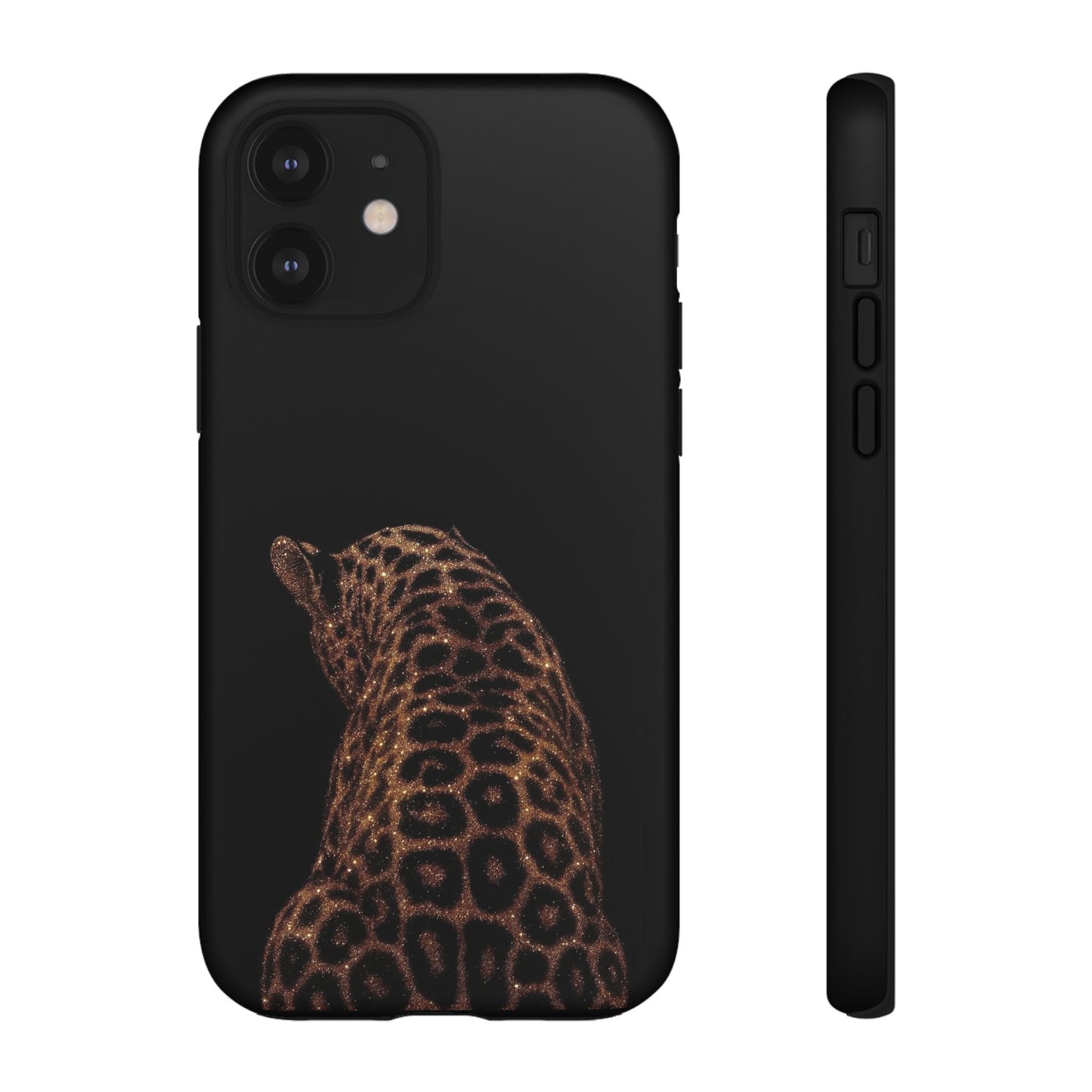 Leopard Print Tough Phone Case - Sleek Black Protective Cover