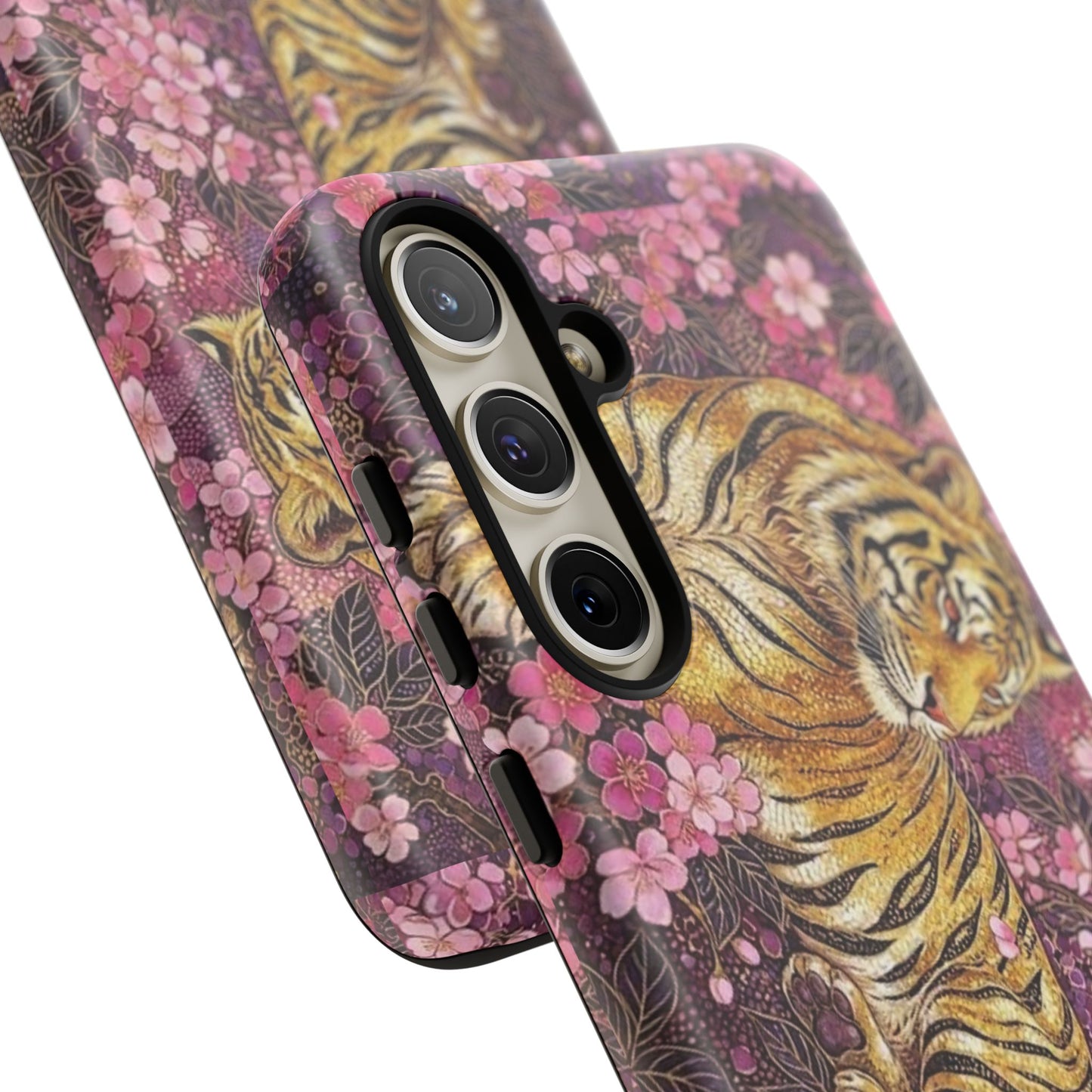 Tiger Floral Phone Case — Vintage Sakura Heavy-Duty Protective Cover