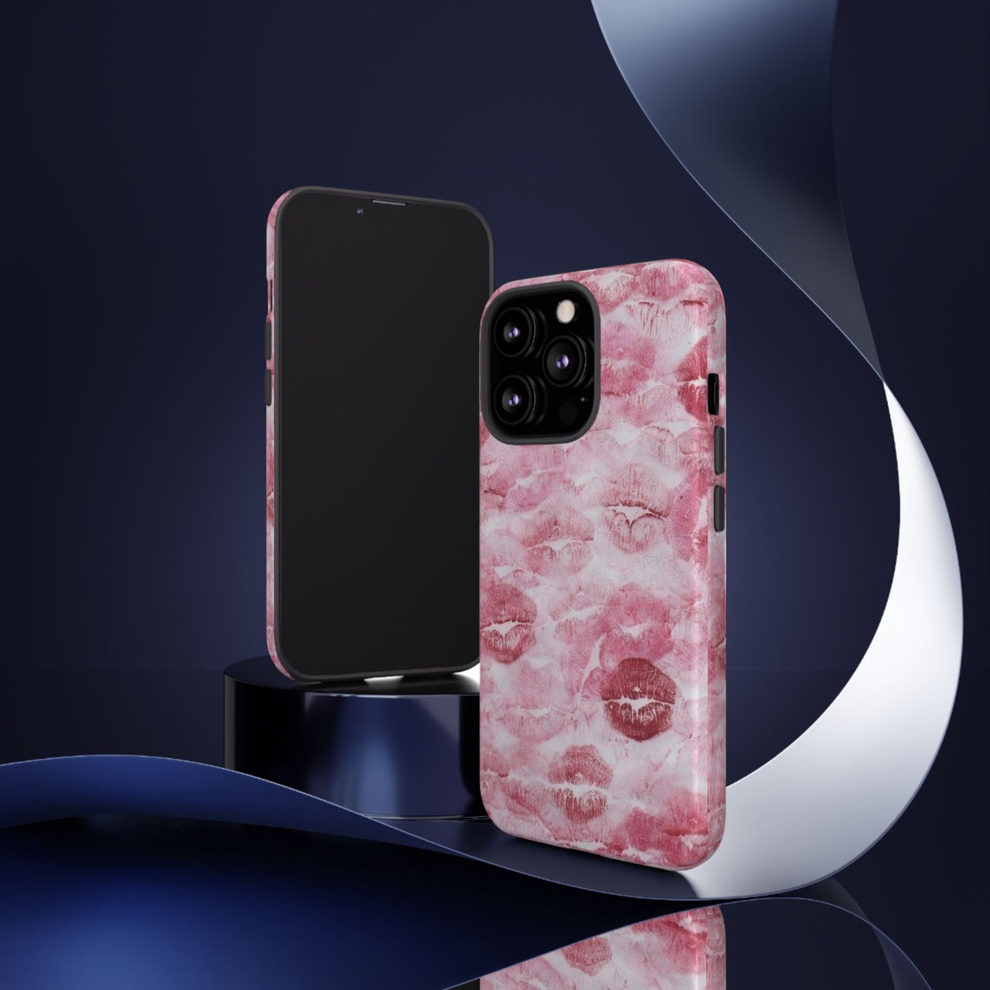 Kiss Print Tough Phone Case — Pink Marble Lip Pattern, Protective iPhone Cover