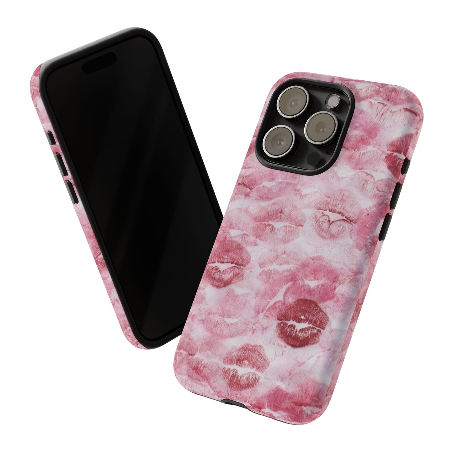 Kiss Print Tough Phone Case — Pink Marble Lip Pattern, Protective iPhone Cover