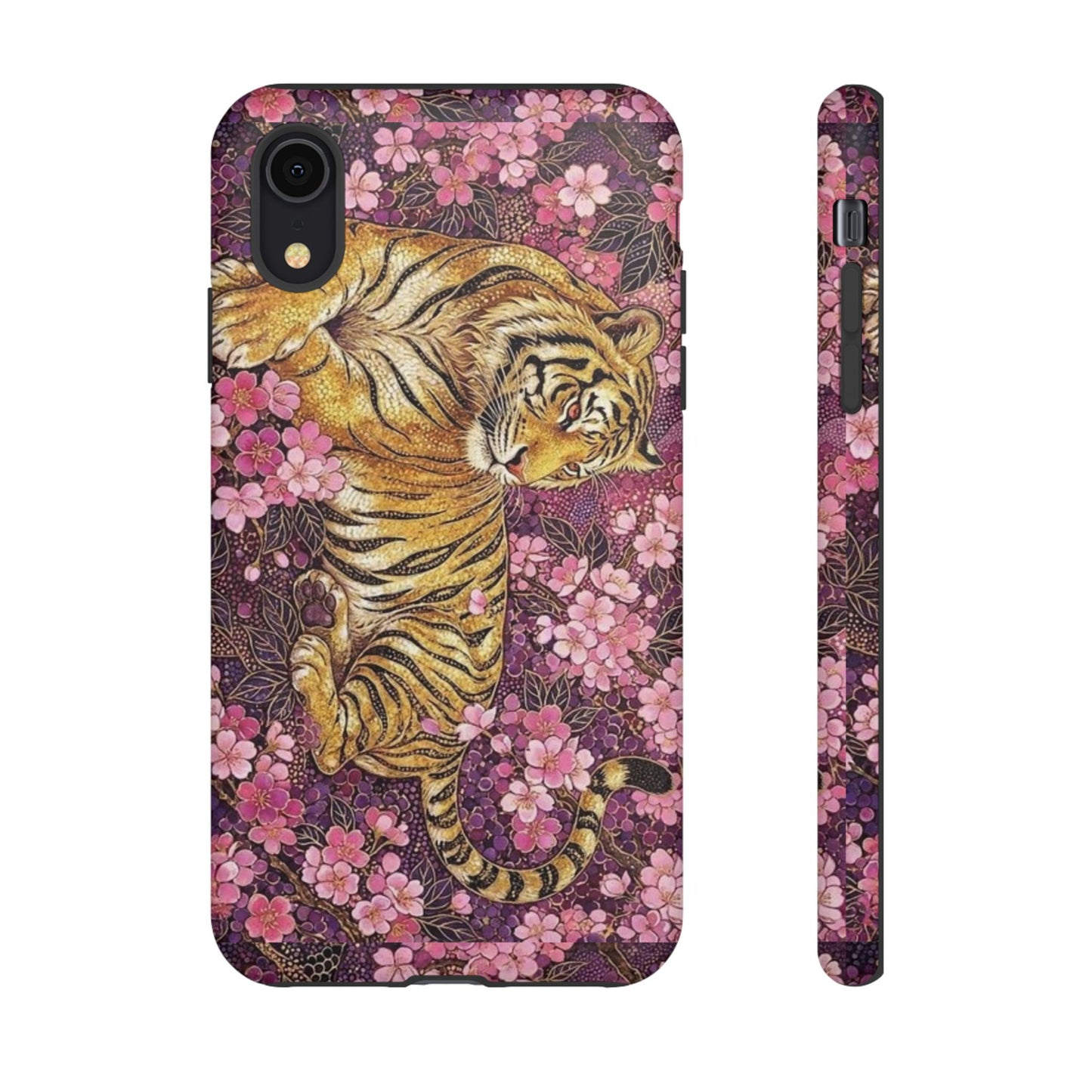 Tiger Floral Phone Case — Vintage Sakura Heavy-Duty Protective Cover