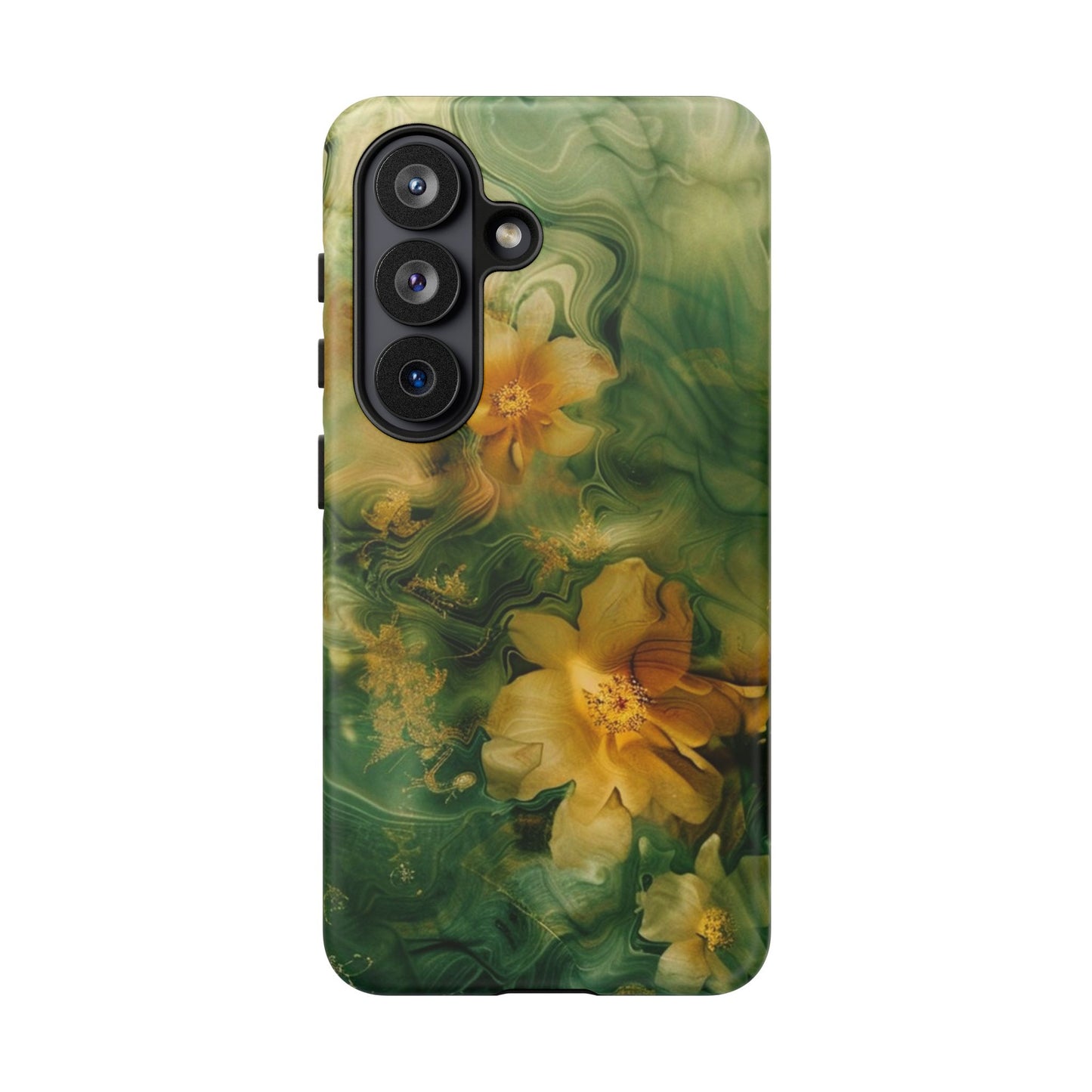 Floral Swirl Phone Case — Green & Gold Vintage Flower Design