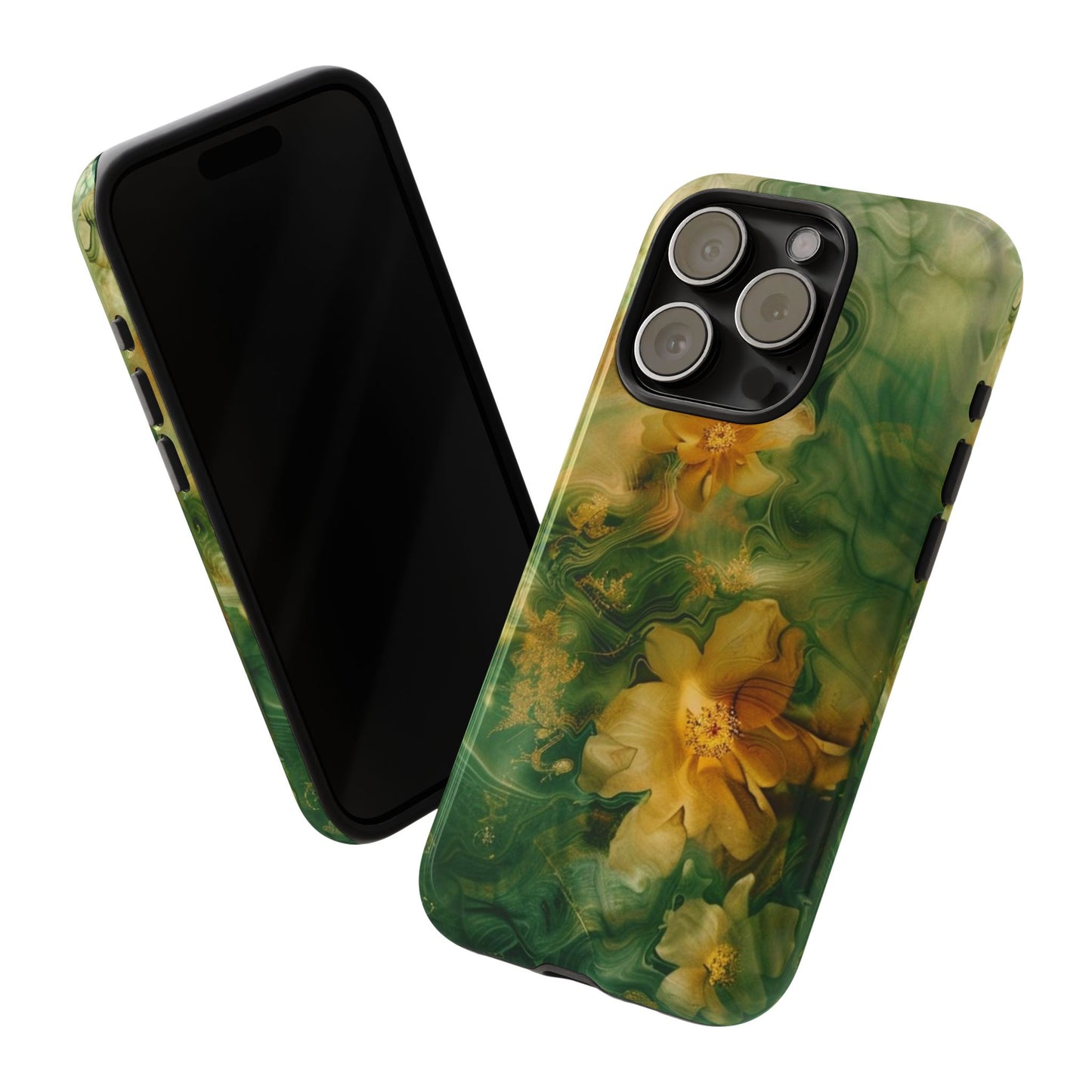 Floral Swirl Phone Case — Green & Gold Vintage Flower Design