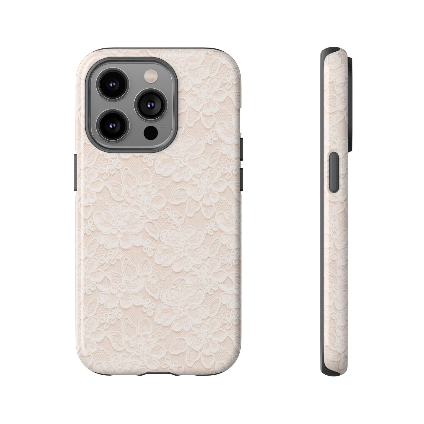 Floral Lace Tough Phone Case – Vintage Ivory Protective Cover