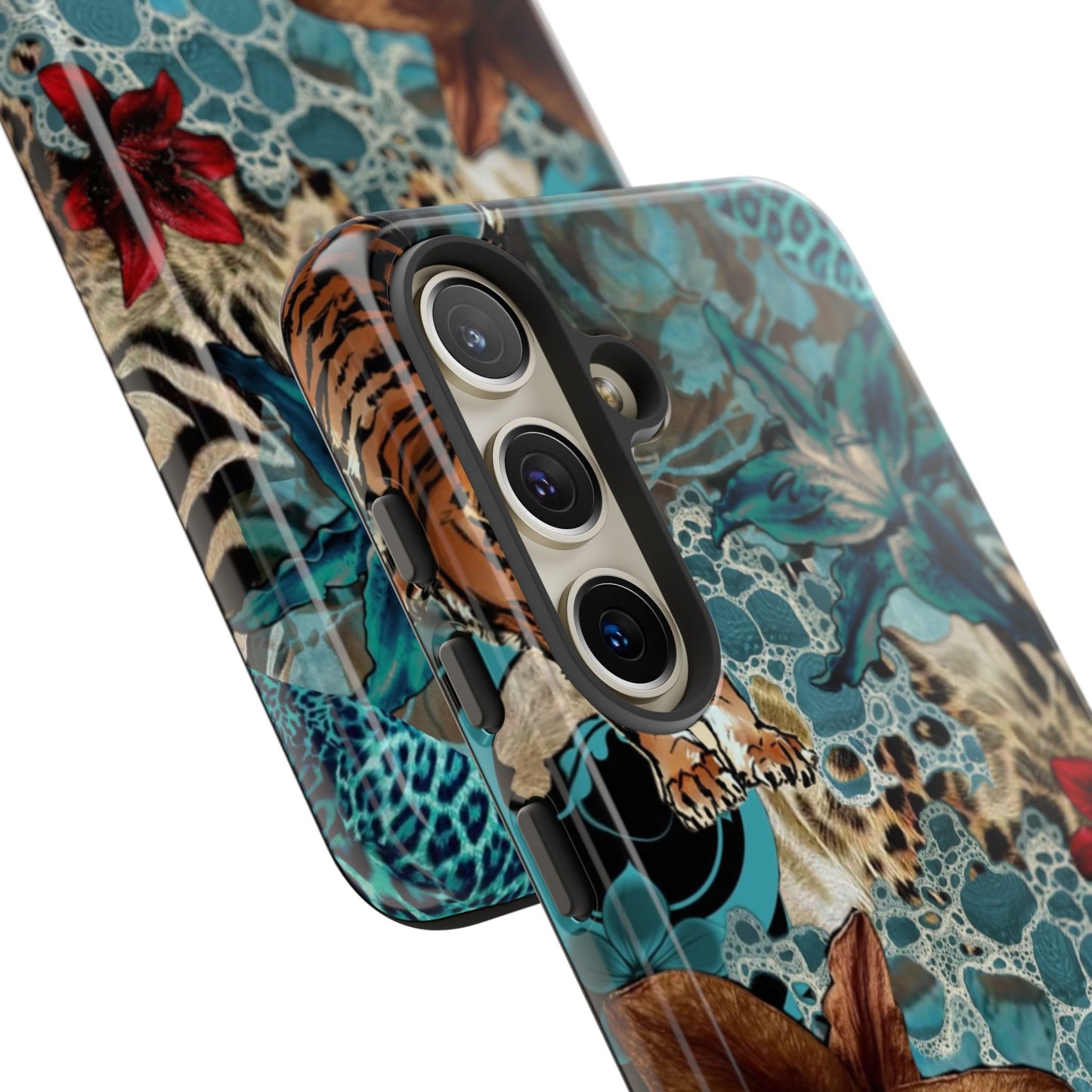 Floral Tiger Phone Case - Teal Safari Protective Cover