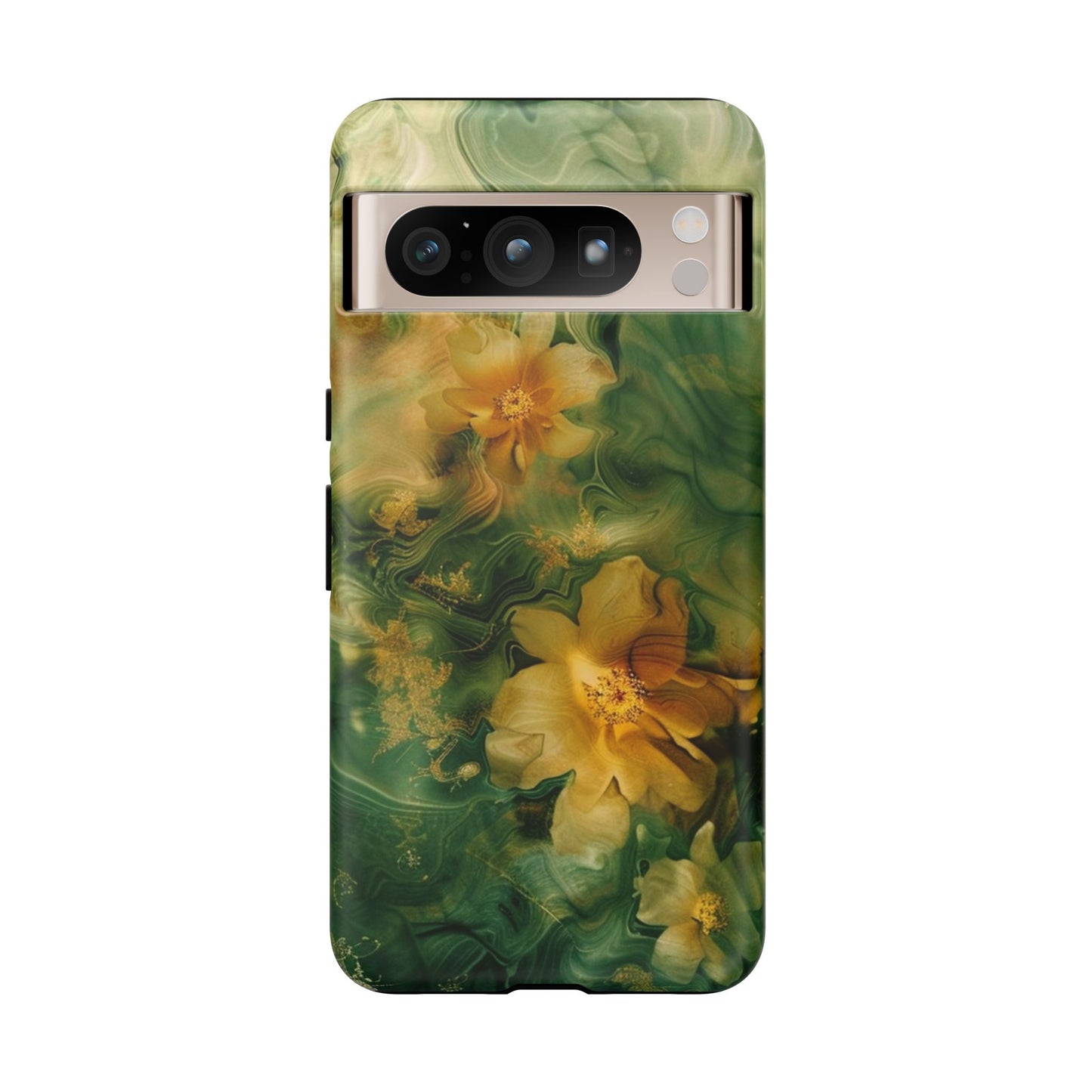 Floral Swirl Phone Case — Green & Gold Vintage Flower Design