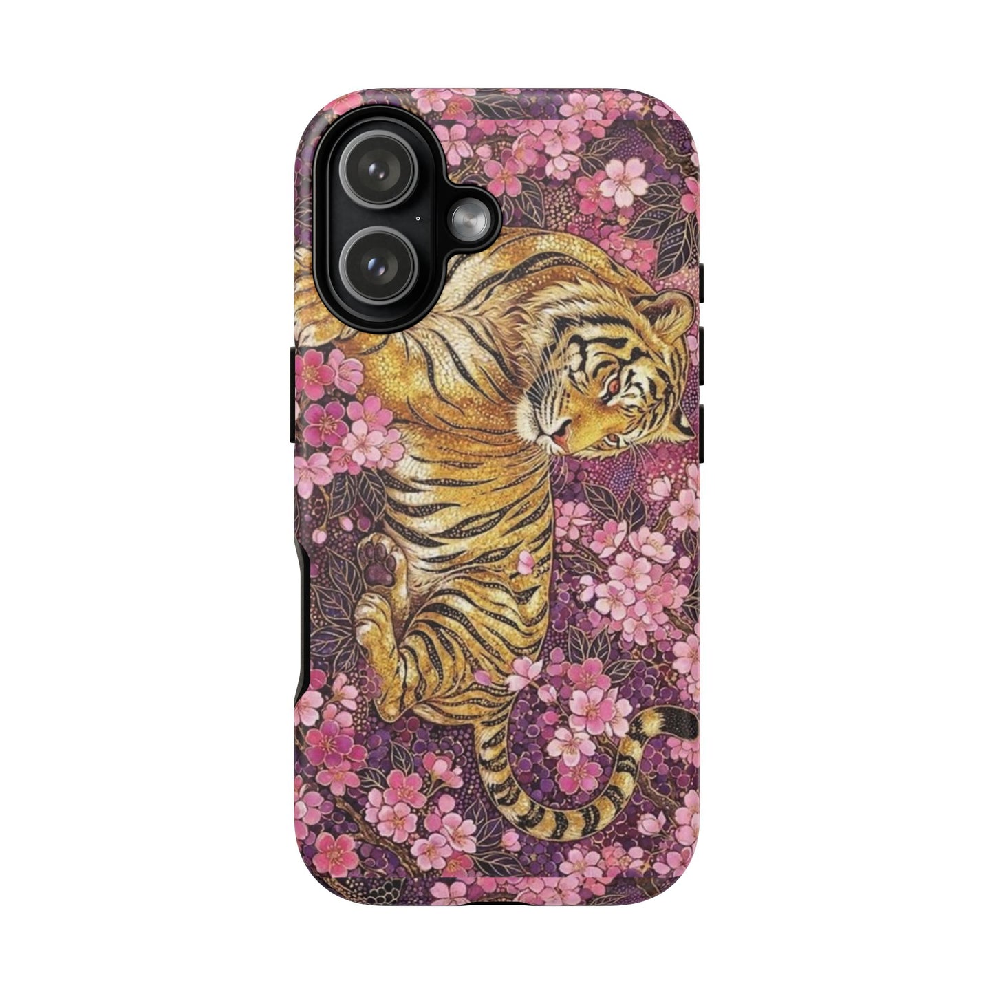 Tiger Floral Phone Case — Vintage Sakura Heavy-Duty Protective Cover