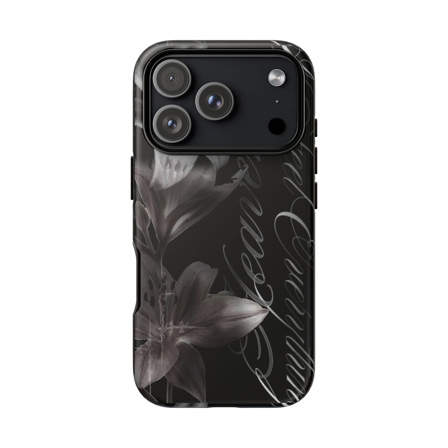 Floral Script Tough Phone Case – Black Lily Protective Cover
