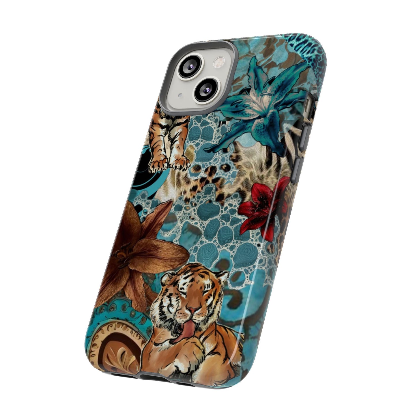 Floral Tiger Phone Case - Teal Safari Protective Cover