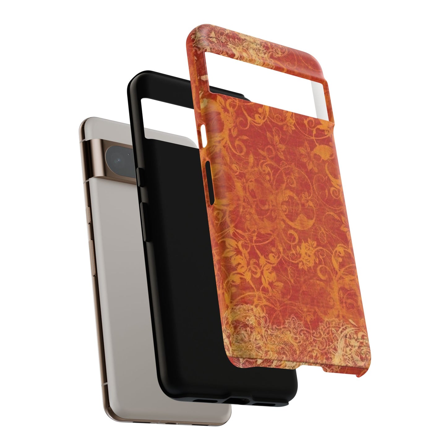 Floral Autumn iPhone Tough Case — Orange Vintage Scroll Design