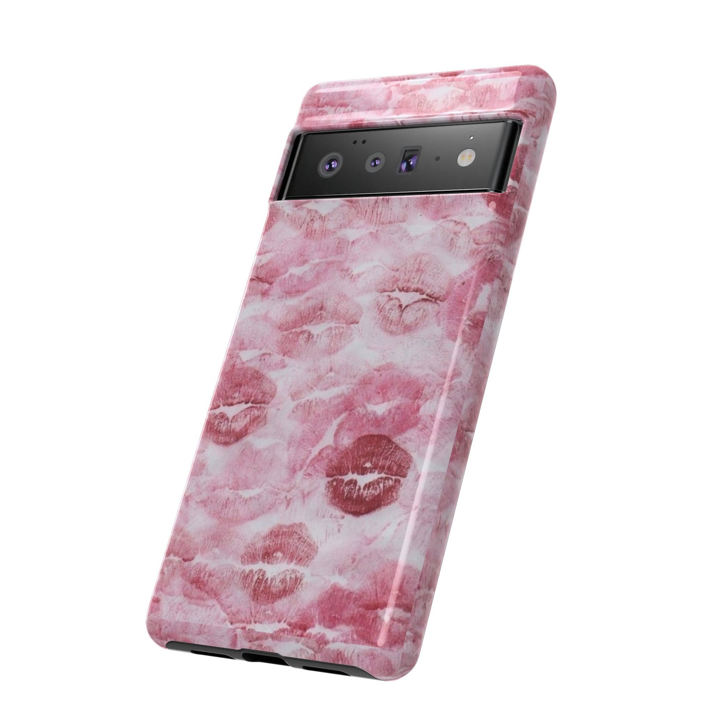 Kiss Print Tough Phone Case — Pink Marble Lip Pattern, Protective iPhone Cover