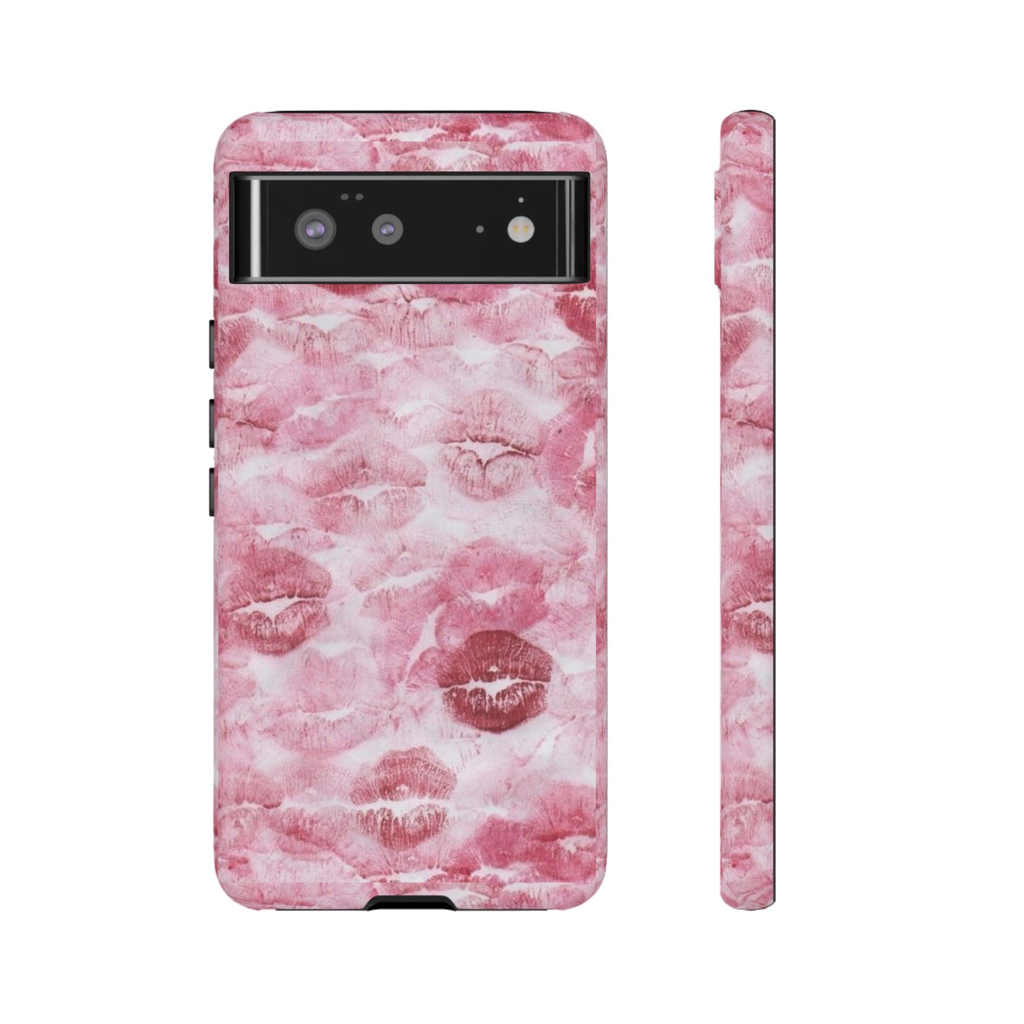 Kiss Print Tough Phone Case — Pink Marble Lip Pattern, Protective iPhone Cover