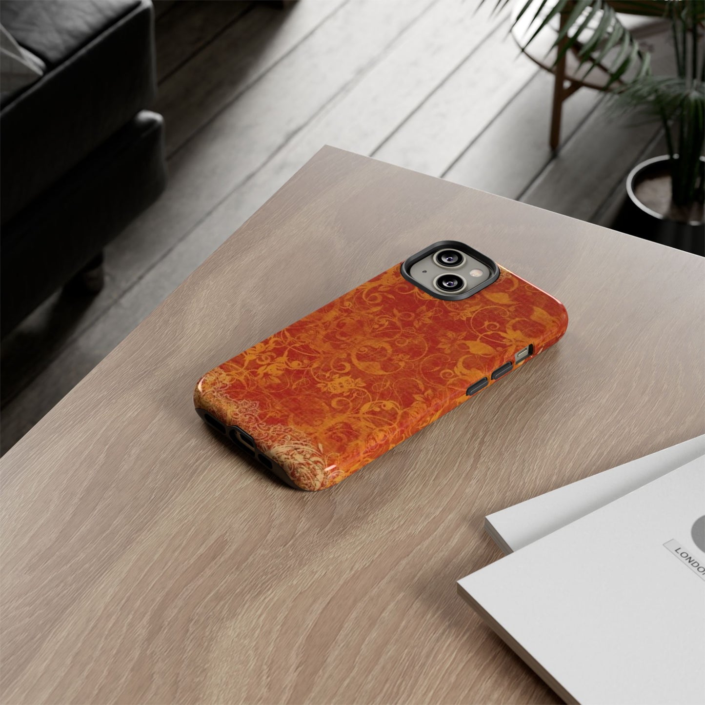 Floral Autumn iPhone Tough Case — Orange Vintage Scroll Design
