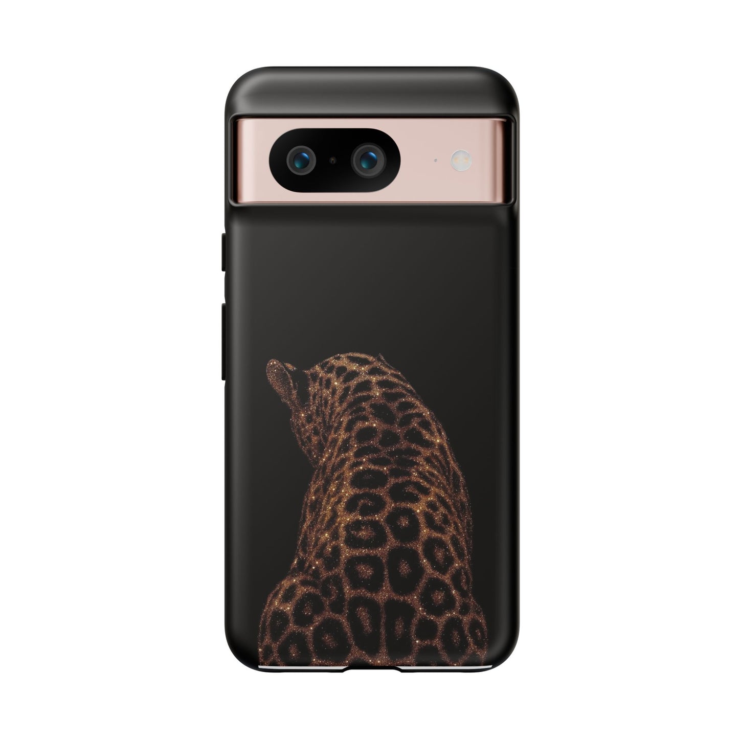 Leopard Print Tough Phone Case - Sleek Black Protective Cover