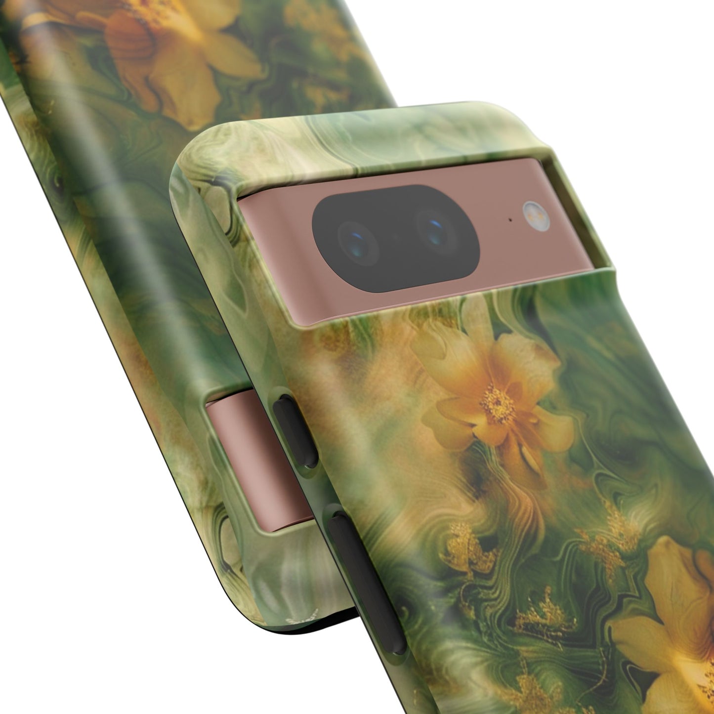 Floral Swirl Phone Case — Green & Gold Vintage Flower Design