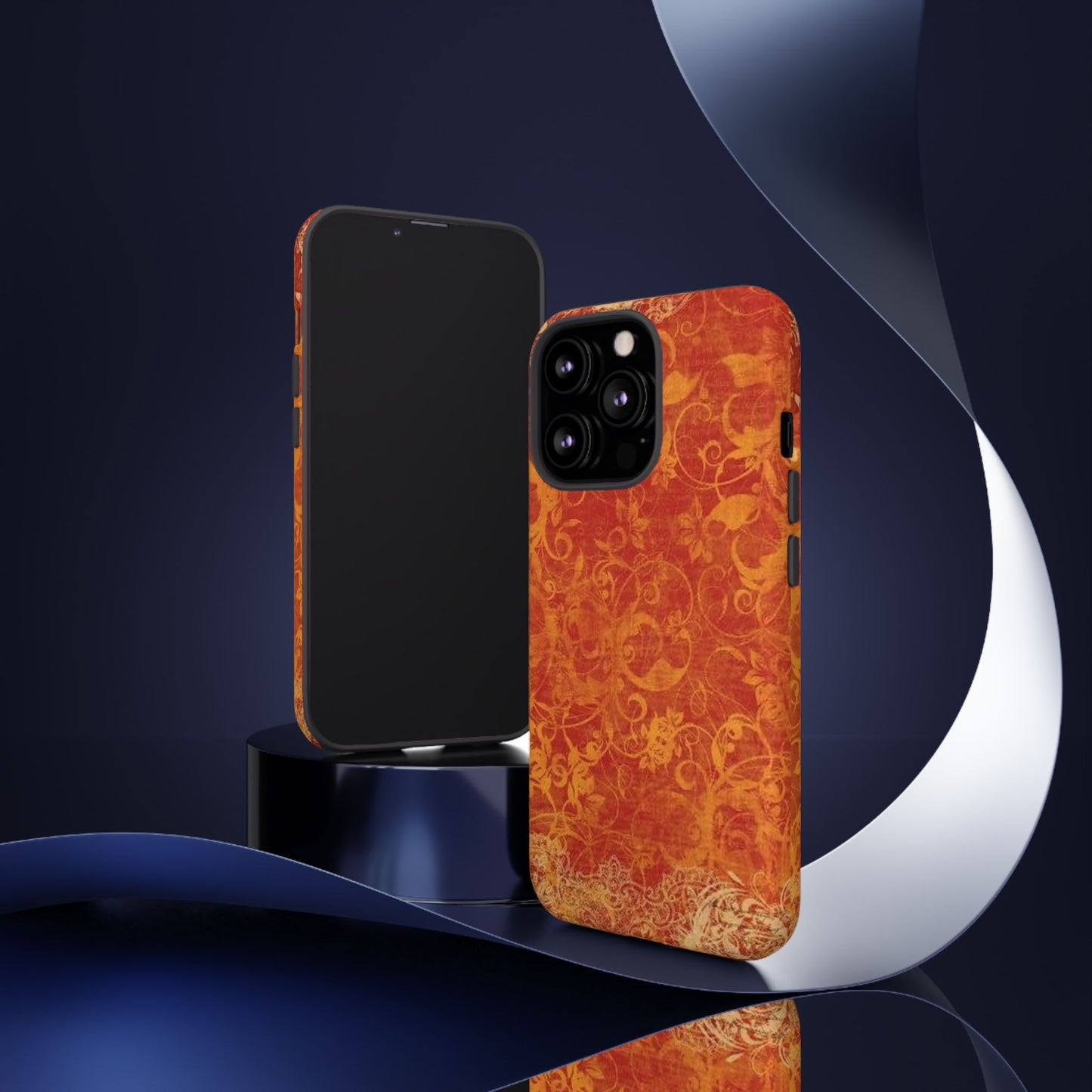 Floral Autumn iPhone Tough Case — Orange Vintage Scroll Design