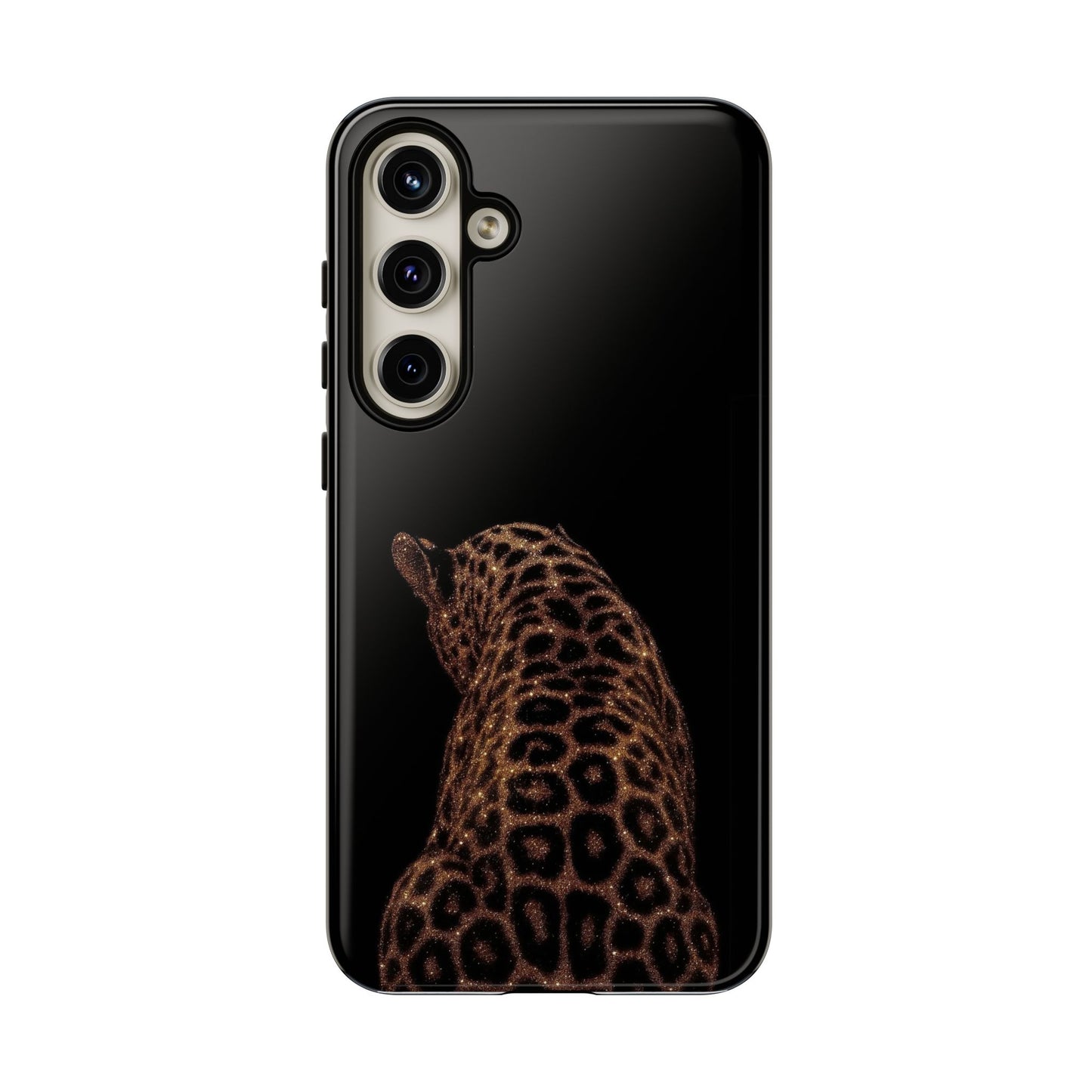 Leopard Print Tough Phone Case - Sleek Black Protective Cover