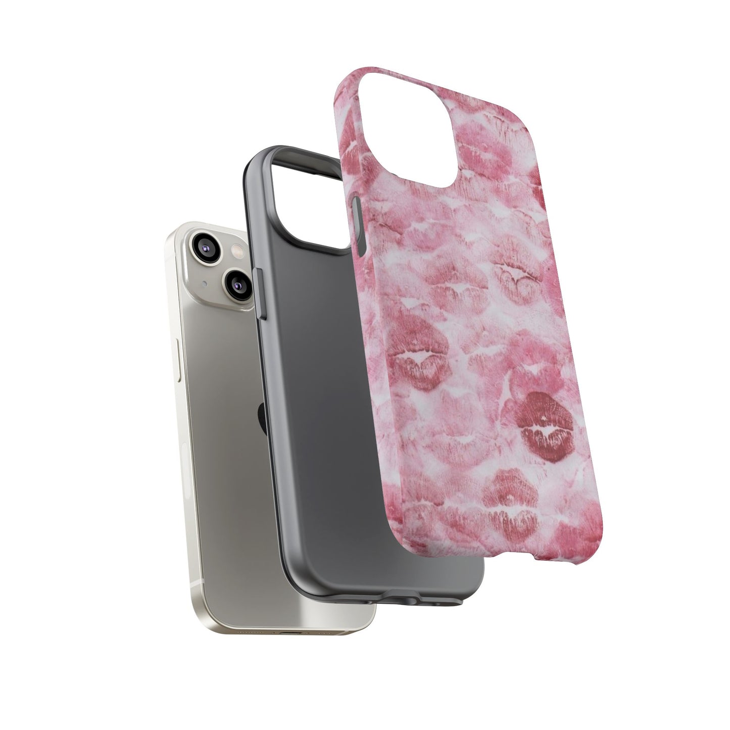 Kiss Print Tough Phone Case — Pink Marble Lip Pattern, Protective iPhone Cover