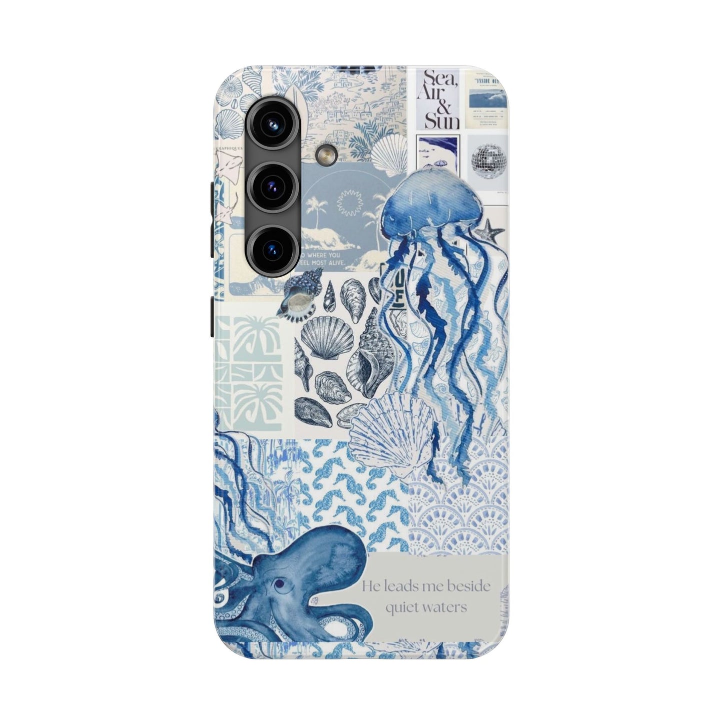 Sea Collage Tough Phone Case — Blue Jellyfish & Shells Coastal Design