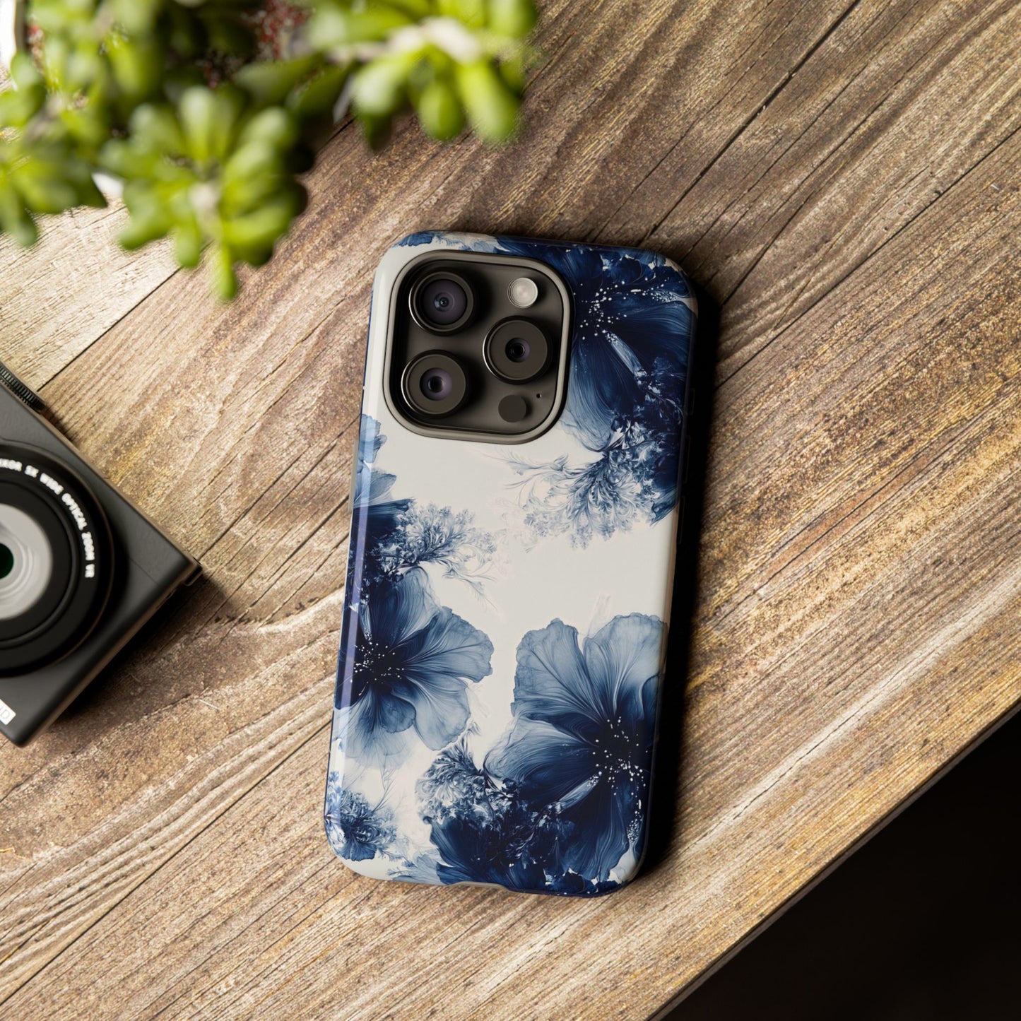 Floral Indigo Tough Phone Case — Blue Botanical Protective Cover