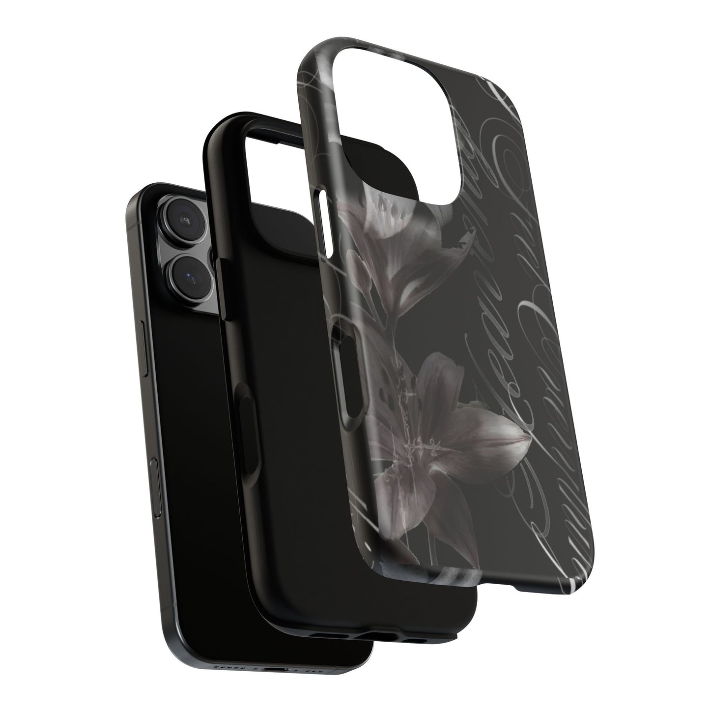Floral Script Tough Phone Case – Black Lily Protective Cover