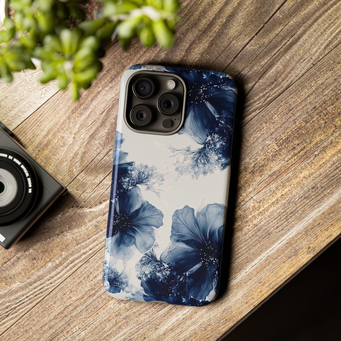 Floral Indigo Tough Phone Case — Blue Botanical Protective Cover
