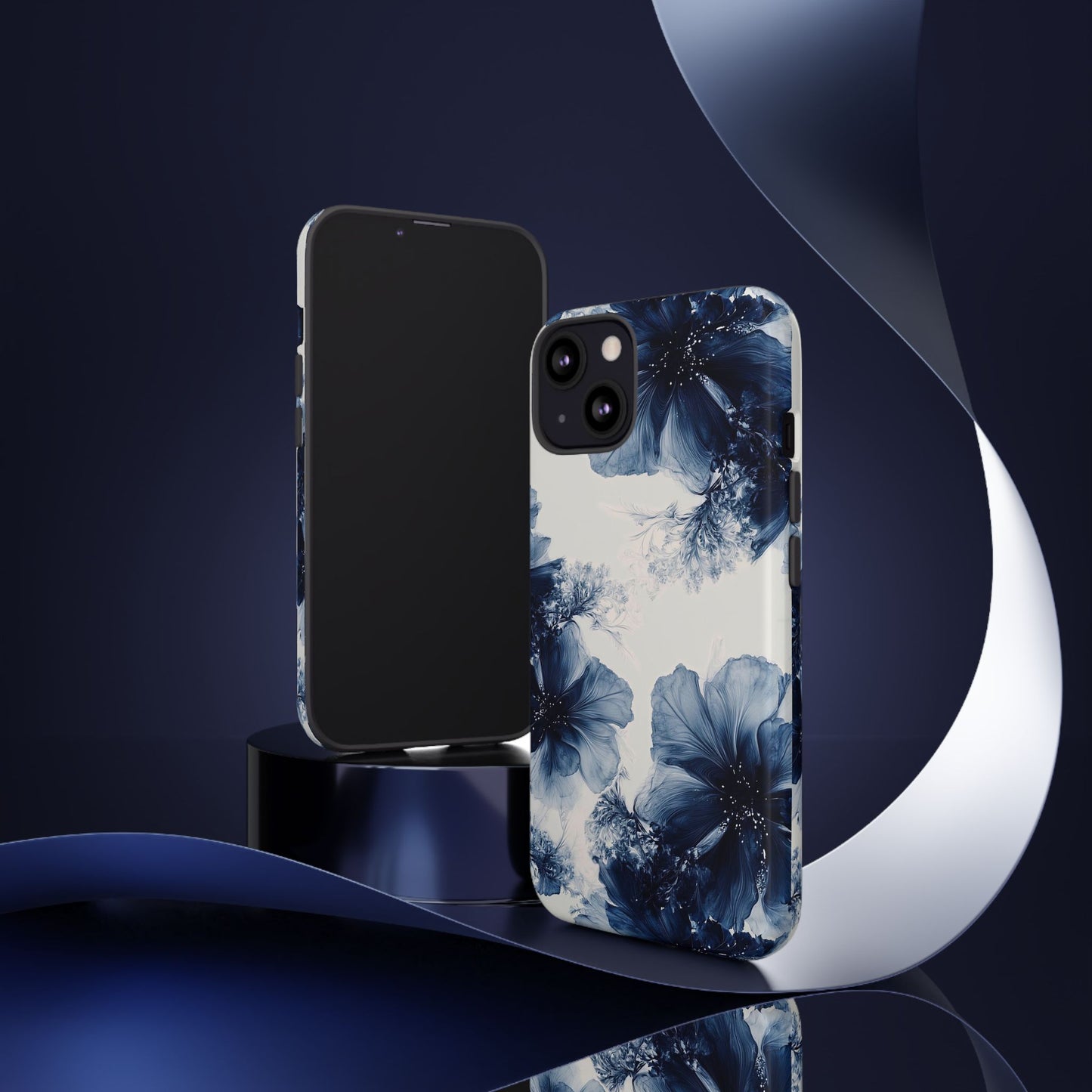 Floral Indigo Tough Phone Case — Blue Botanical Protective Cover