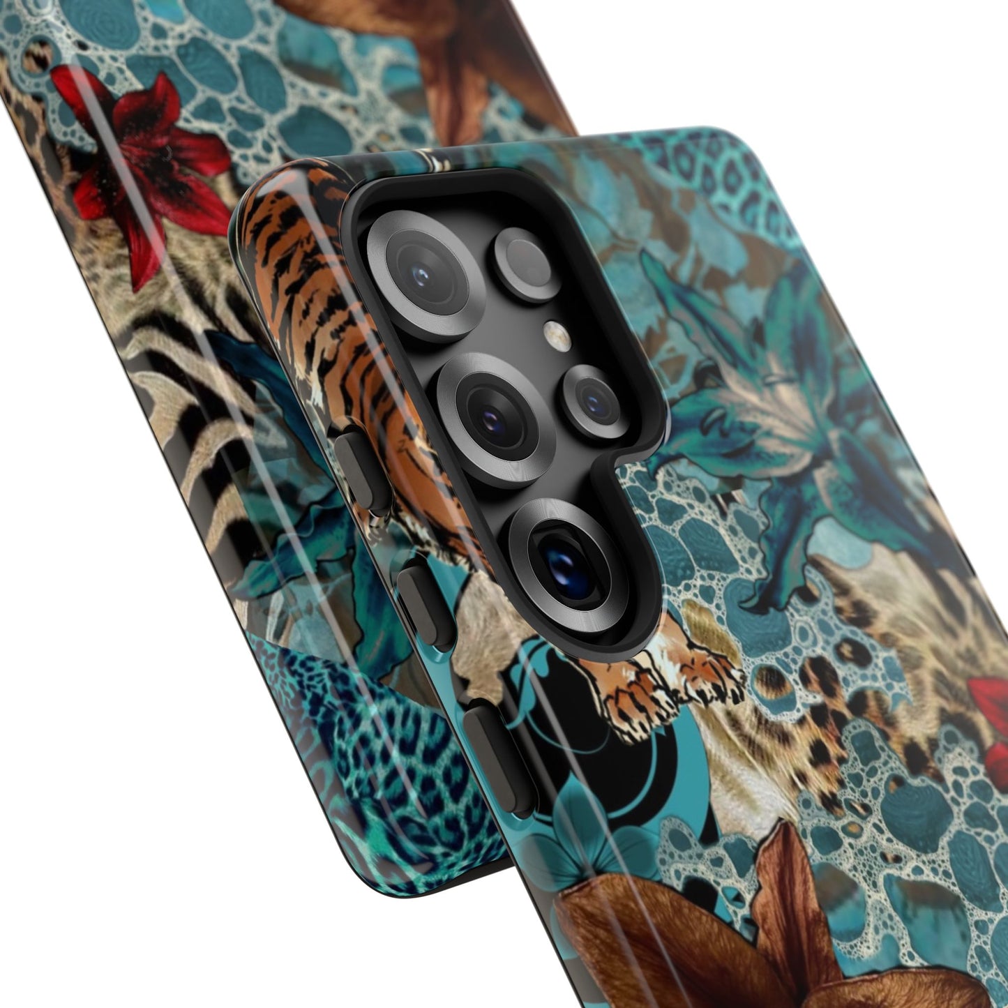 Floral Tiger Phone Case - Teal Safari Protective Cover