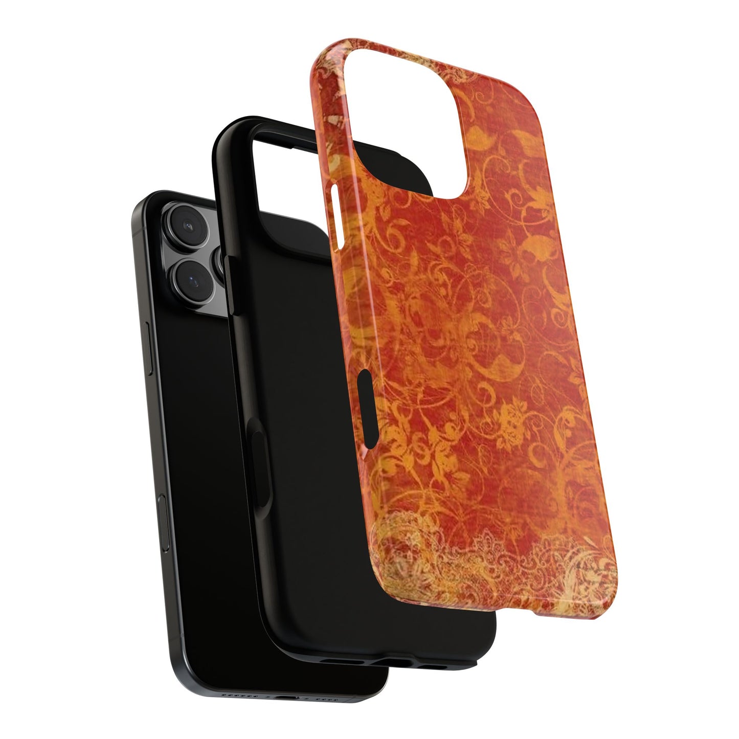 Floral Autumn iPhone Tough Case — Orange Vintage Scroll Design