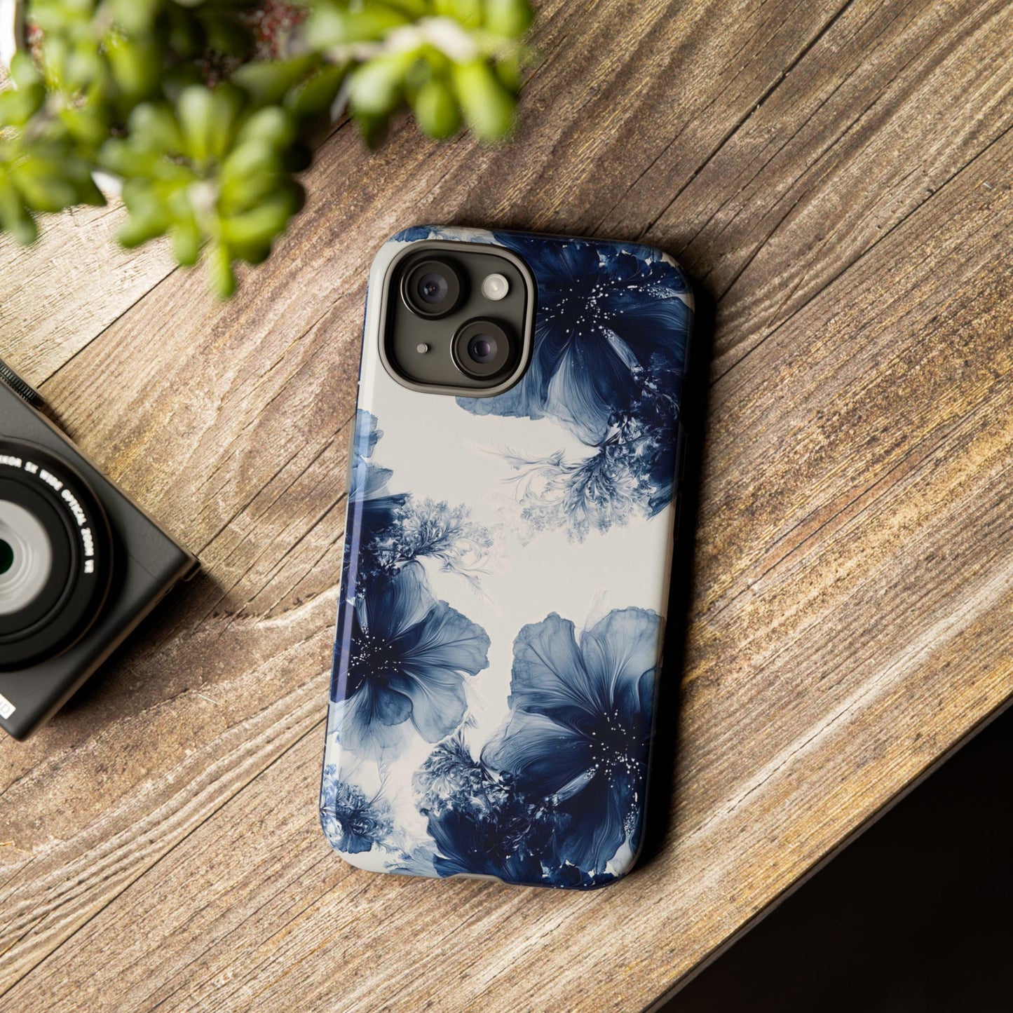Floral Indigo Tough Phone Case — Blue Botanical Protective Cover