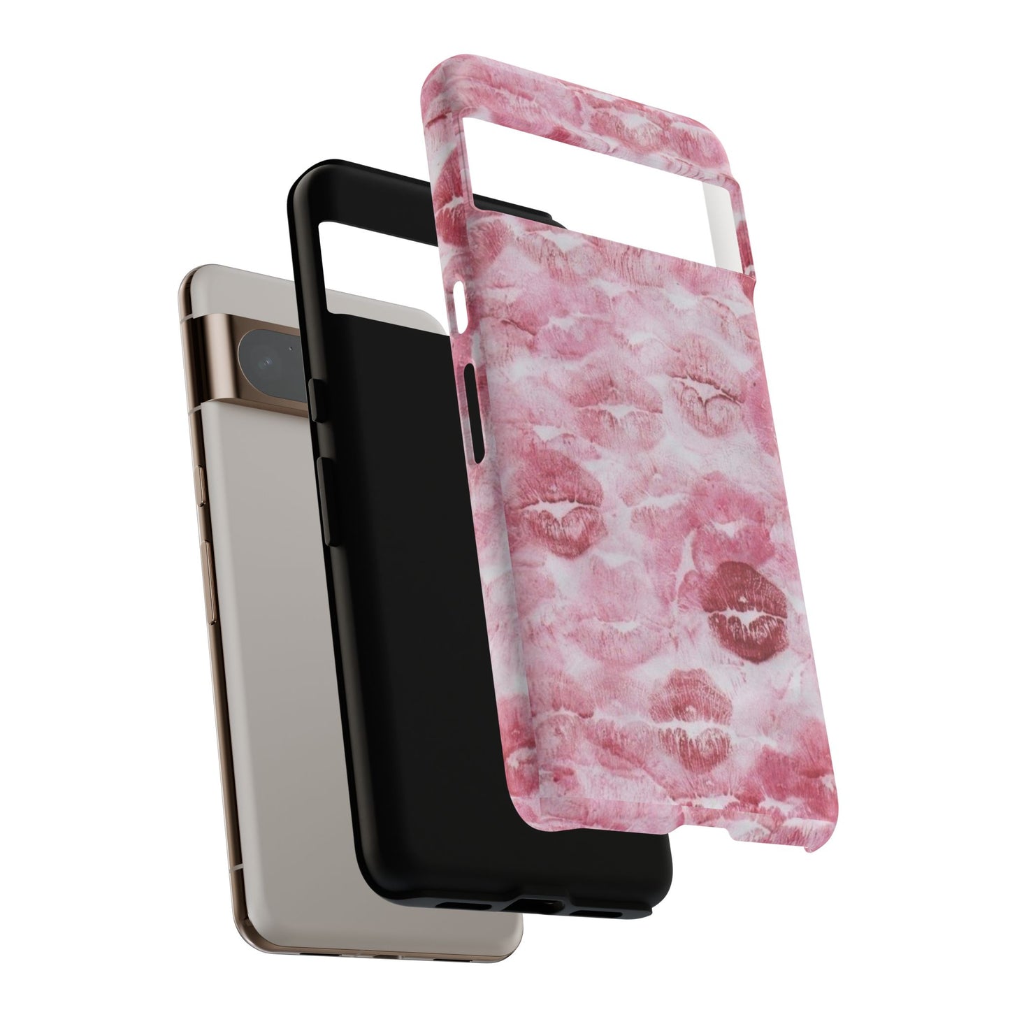 Kiss Print Tough Phone Case — Pink Marble Lip Pattern, Protective iPhone Cover