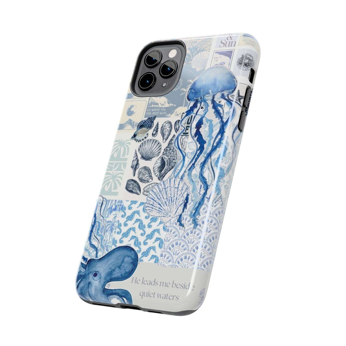 Sea Collage Tough Phone Case — Blue Jellyfish & Shells Coastal Design