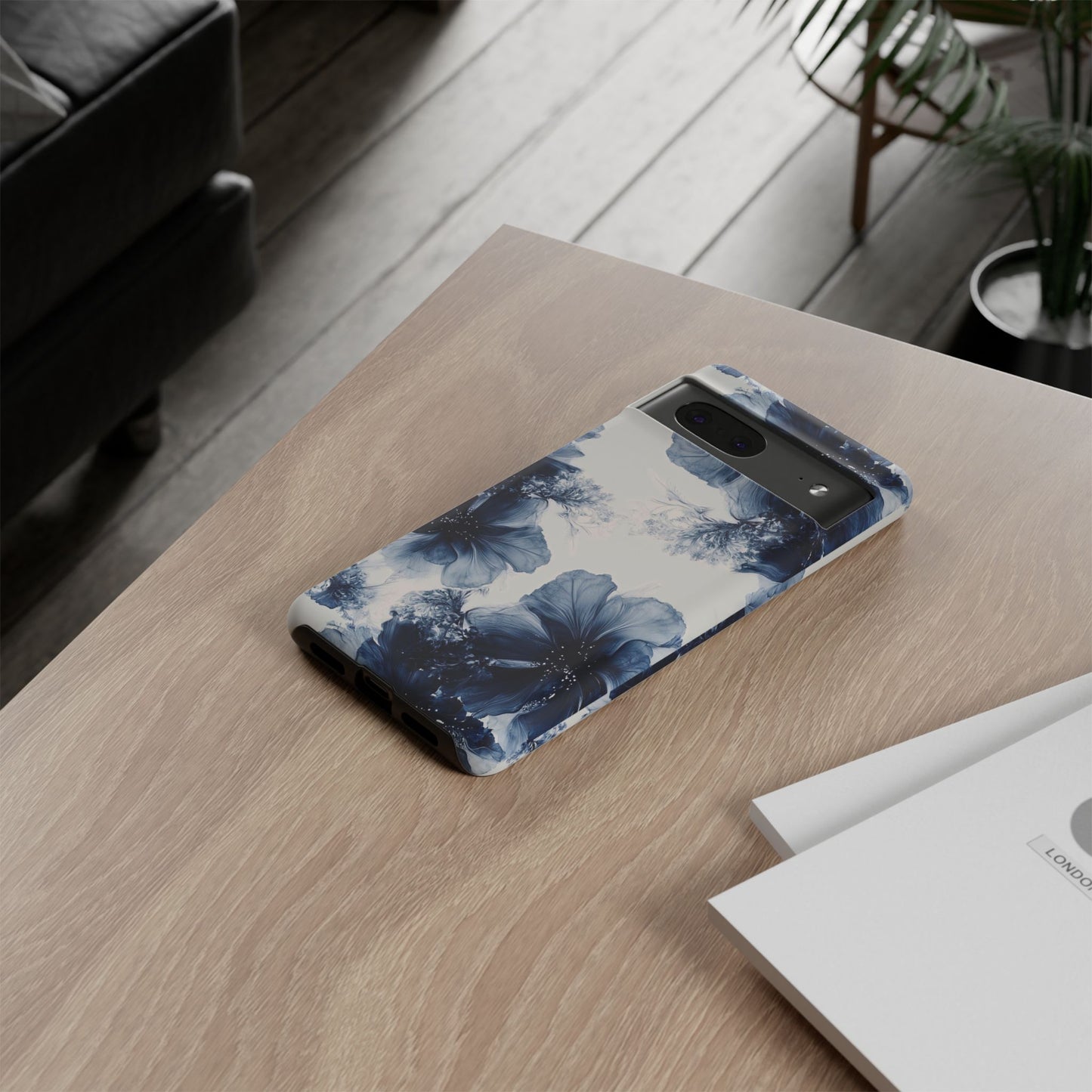 Floral Indigo Tough Phone Case — Blue Botanical Protective Cover