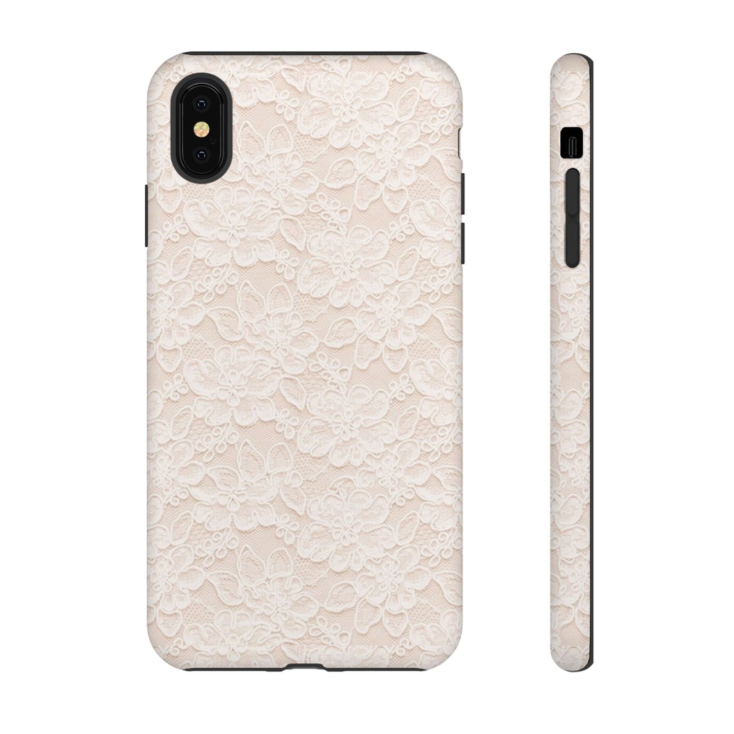 Floral Lace Tough Phone Case – Vintage Ivory Protective Cover