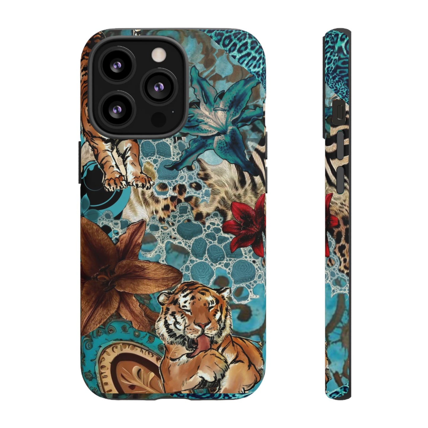 Floral Tiger Phone Case - Teal Safari Protective Cover
