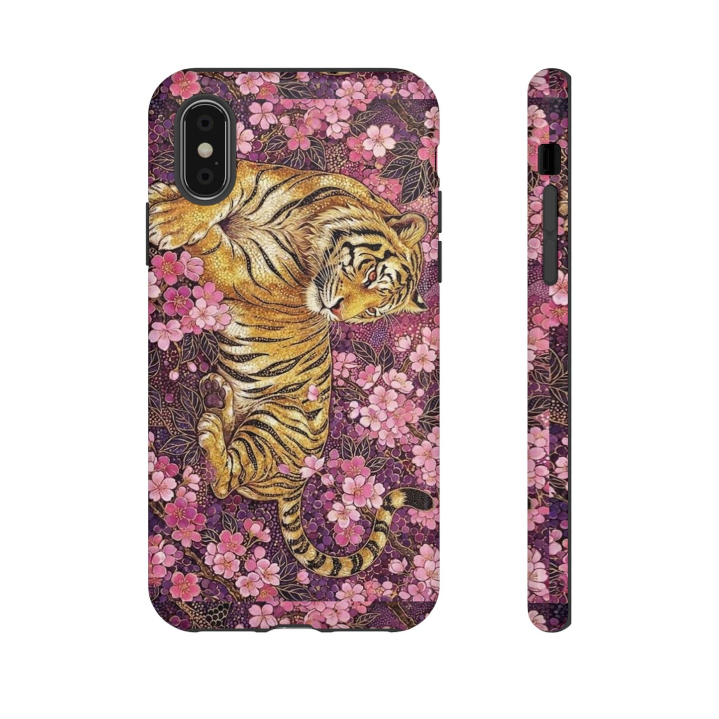 Tiger Floral Phone Case — Vintage Sakura Heavy-Duty Protective Cover