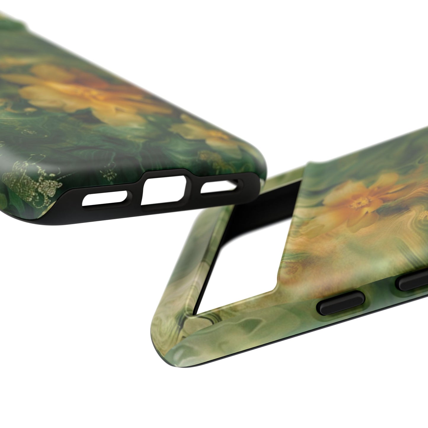 Floral Swirl Phone Case — Green & Gold Vintage Flower Design