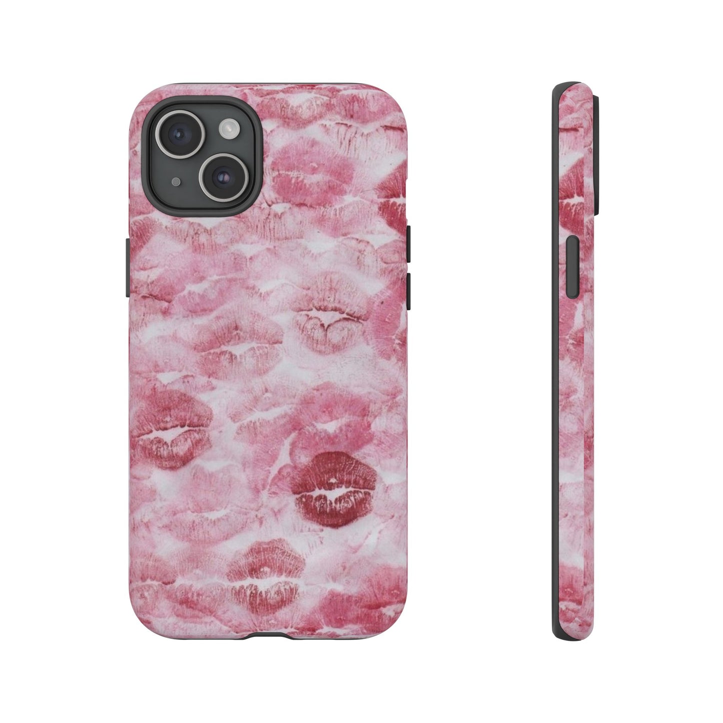 Kiss Print Tough Phone Case — Pink Marble Lip Pattern, Protective iPhone Cover
