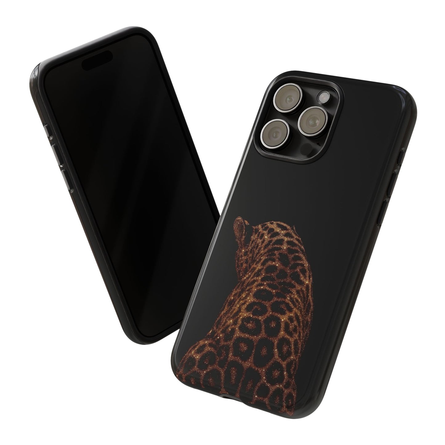 Leopard Print Tough Phone Case - Sleek Black Protective Cover