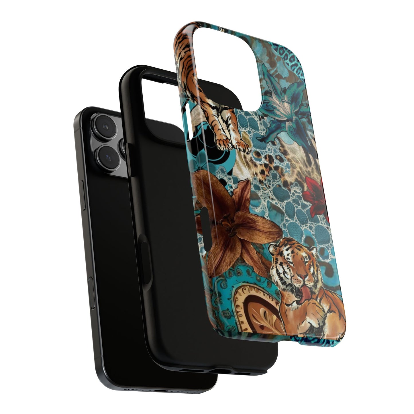 Floral Tiger Phone Case - Teal Safari Protective Cover