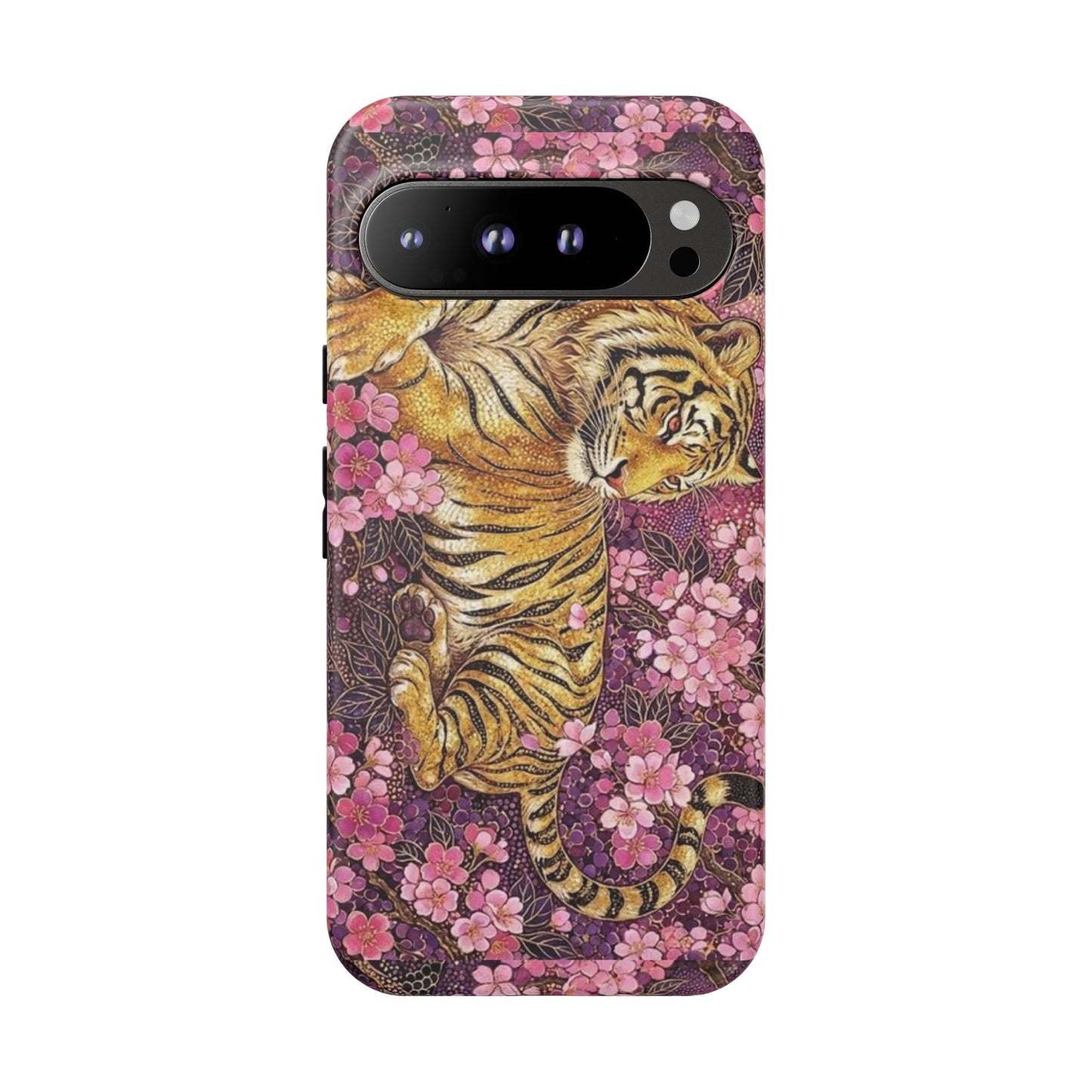 Tiger Floral Phone Case — Vintage Sakura Heavy-Duty Protective Cover