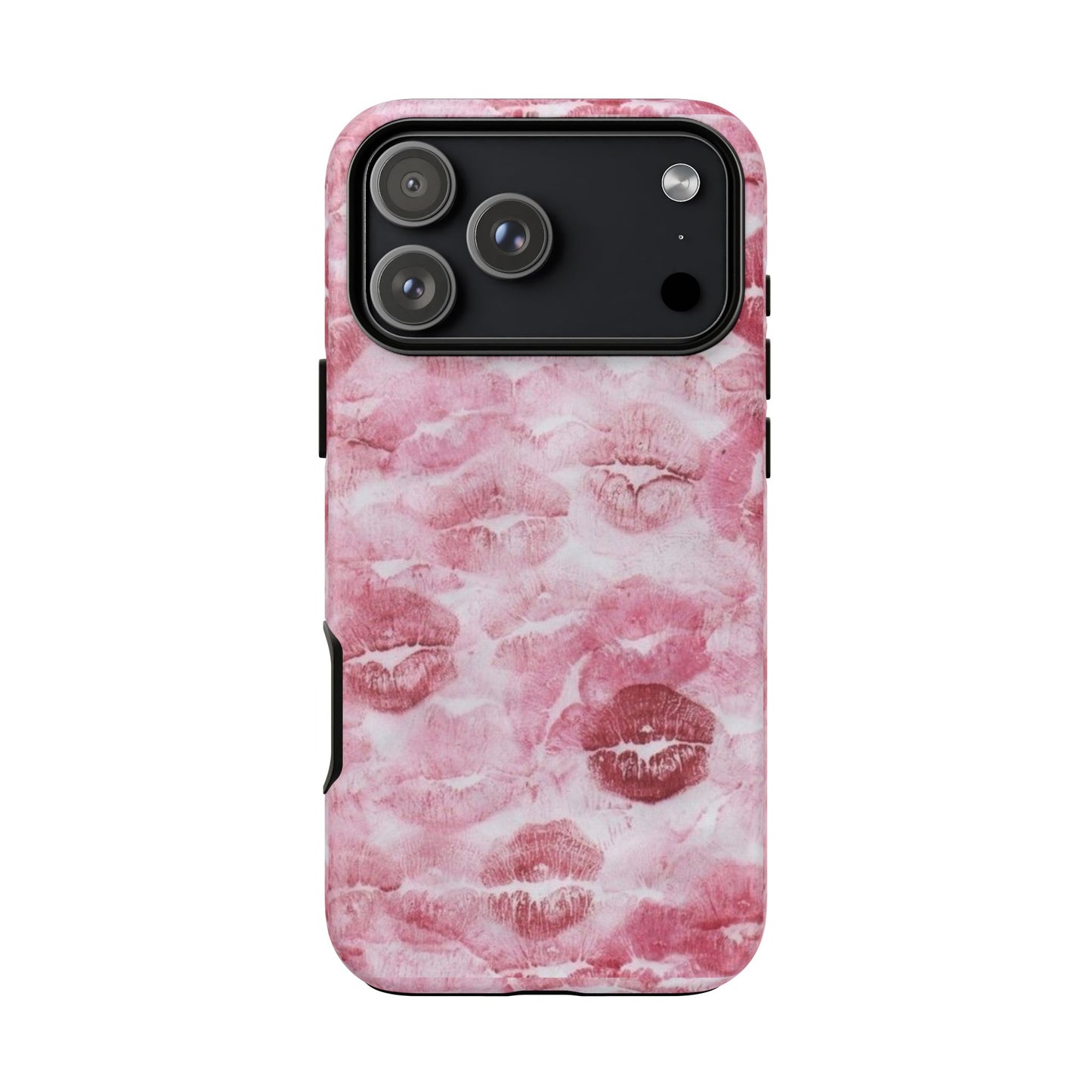 Kiss Print Tough Phone Case — Pink Marble Lip Pattern, Protective iPhone Cover