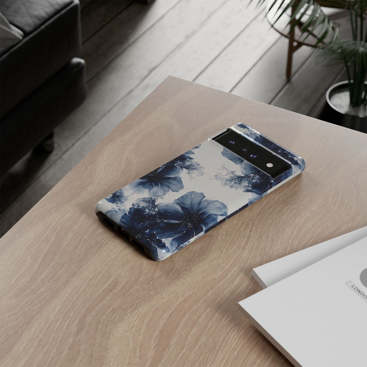 Floral Indigo Tough Phone Case — Blue Botanical Protective Cover