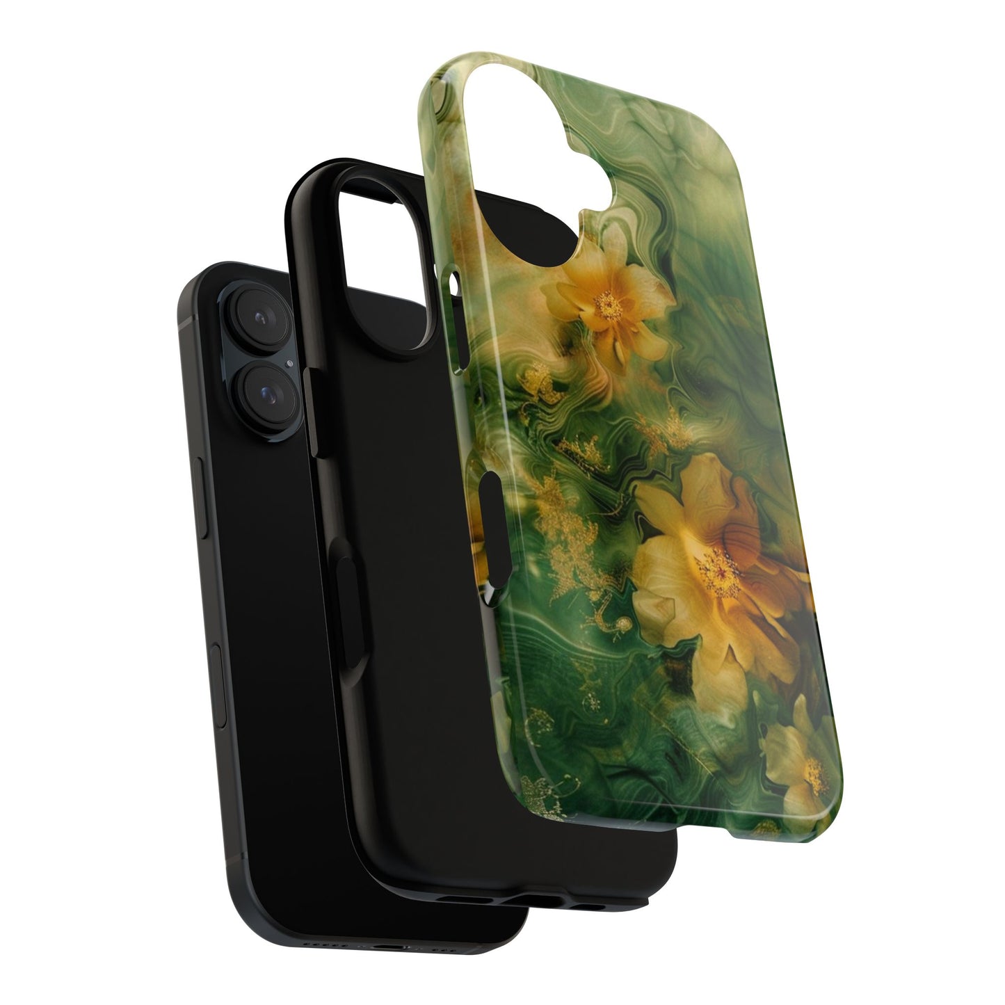 Floral Swirl Phone Case — Green & Gold Vintage Flower Design