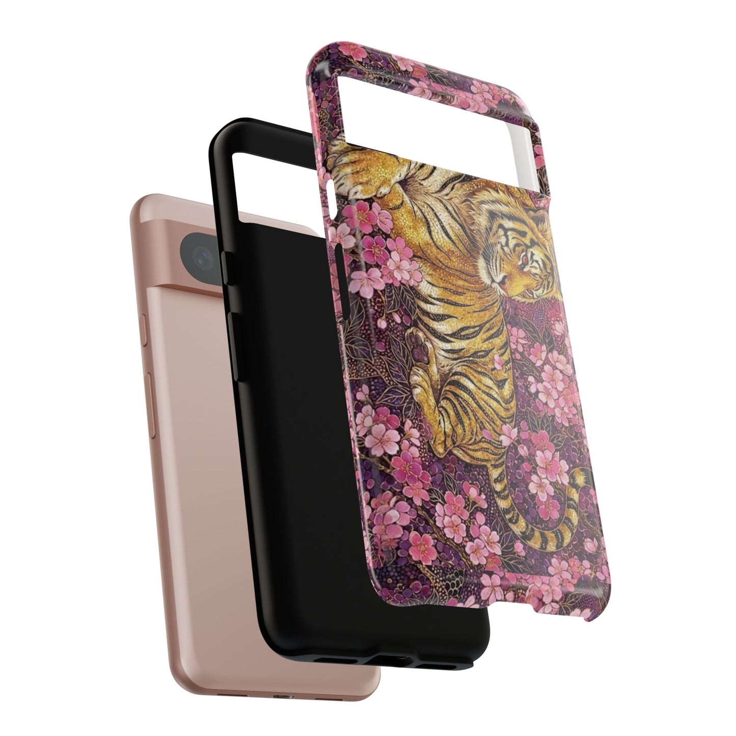 Tiger Floral Phone Case — Vintage Sakura Heavy-Duty Protective Cover