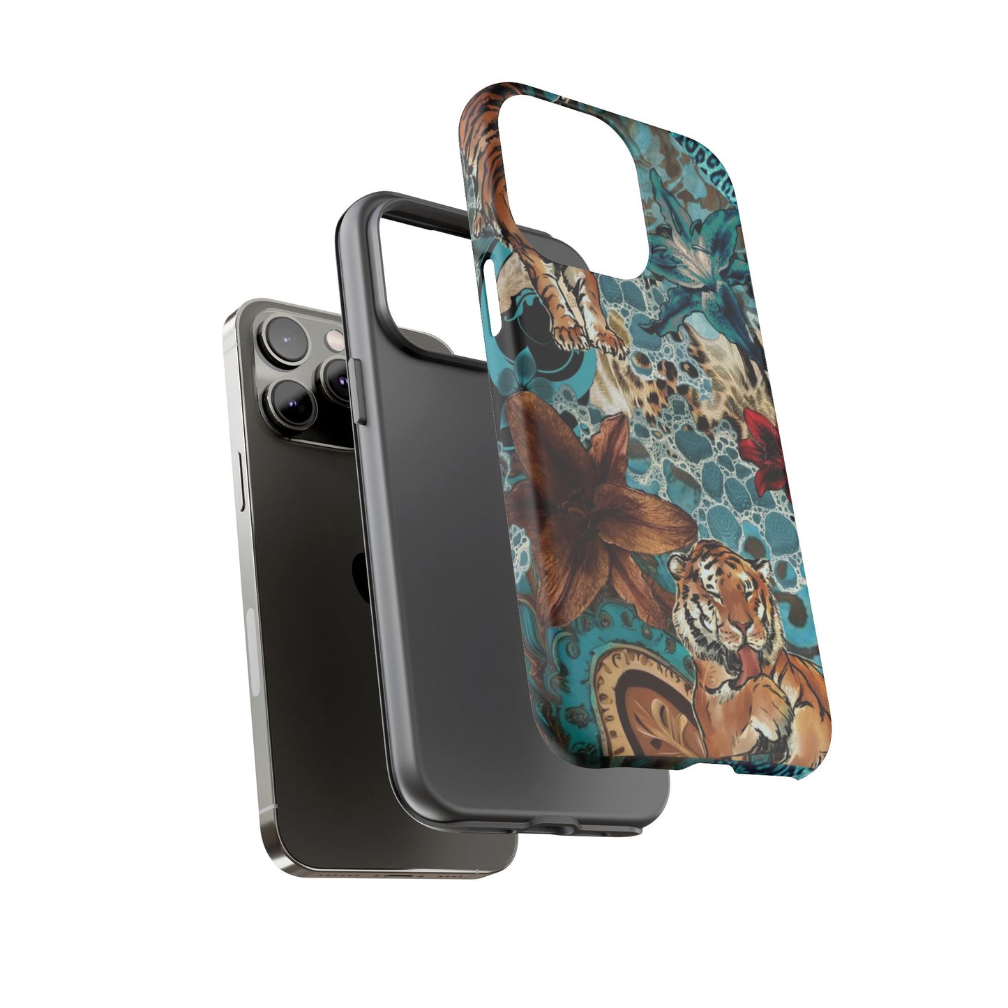Floral Tiger Phone Case - Teal Safari Protective Cover