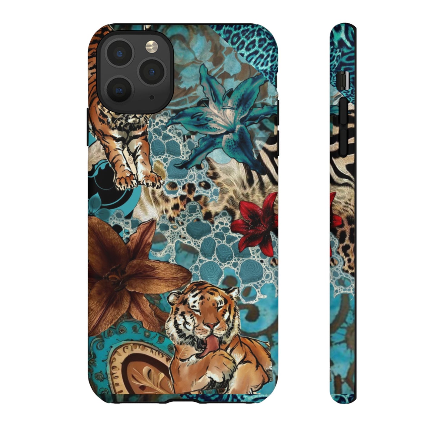Floral Tiger Phone Case - Teal Safari Protective Cover