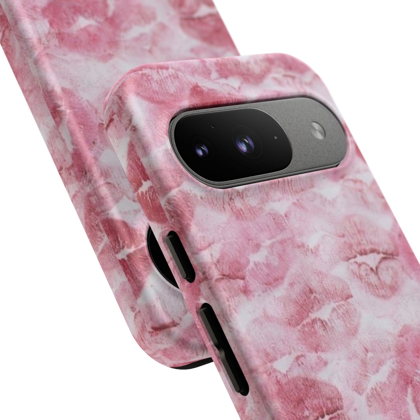 Kiss Print Tough Phone Case — Pink Marble Lip Pattern, Protective iPhone Cover