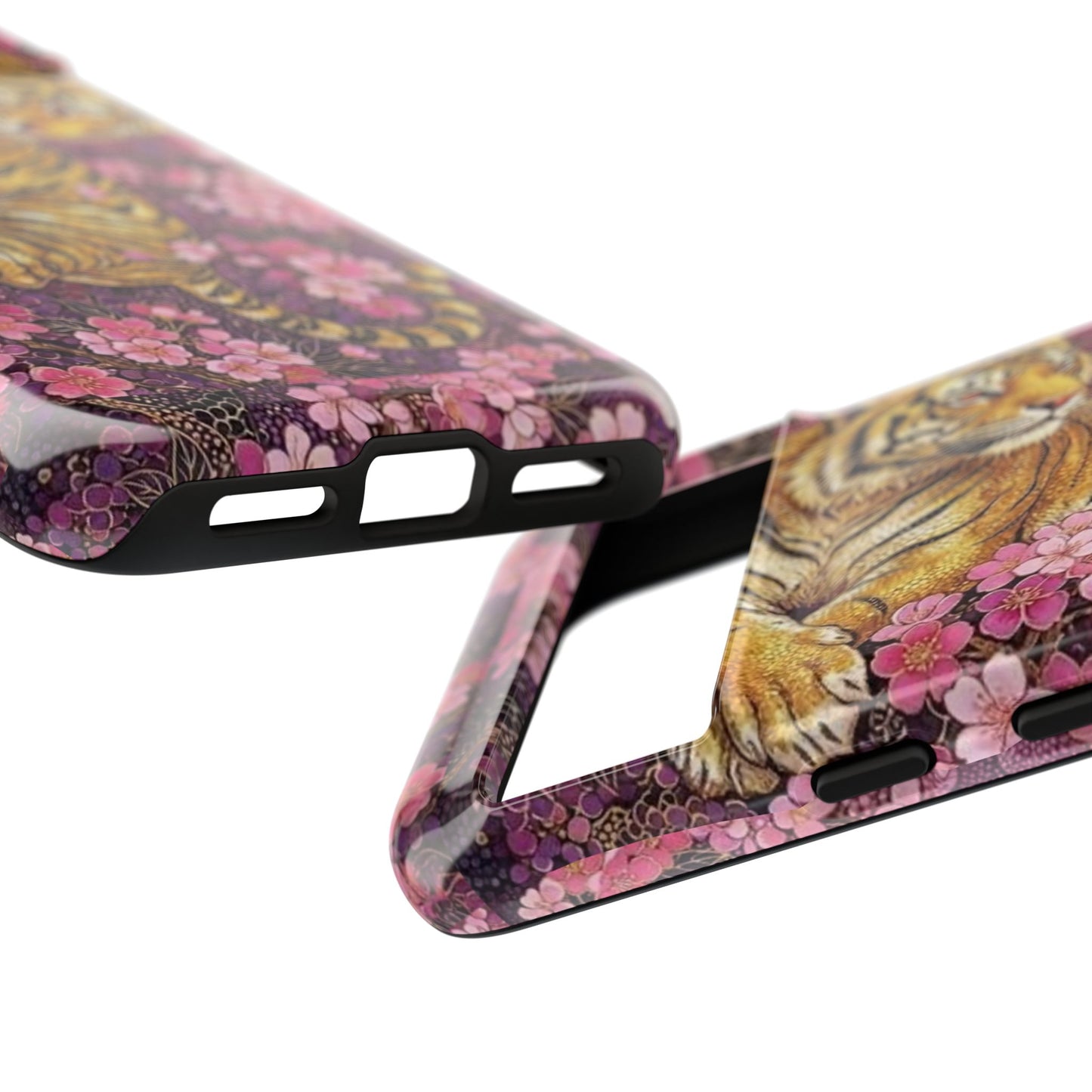 Tiger Floral Phone Case — Vintage Sakura Heavy-Duty Protective Cover