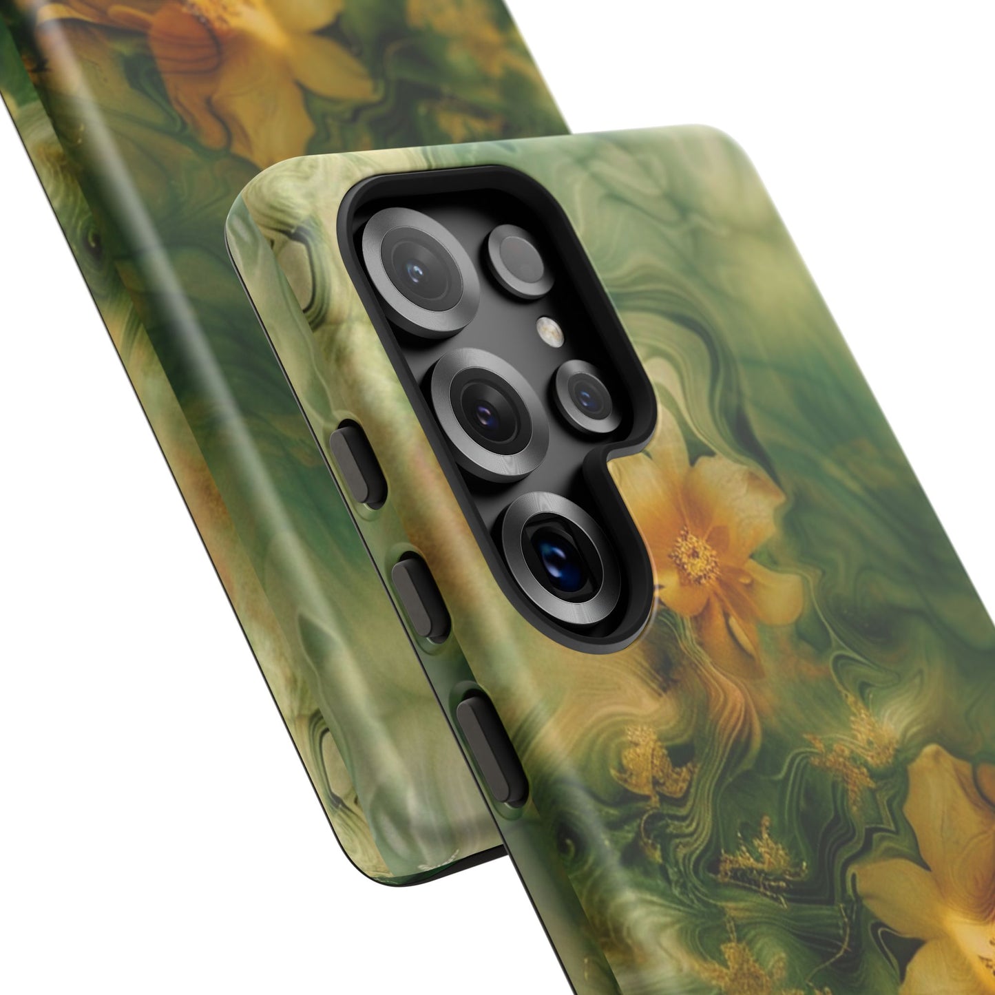 Floral Swirl Phone Case — Green & Gold Vintage Flower Design